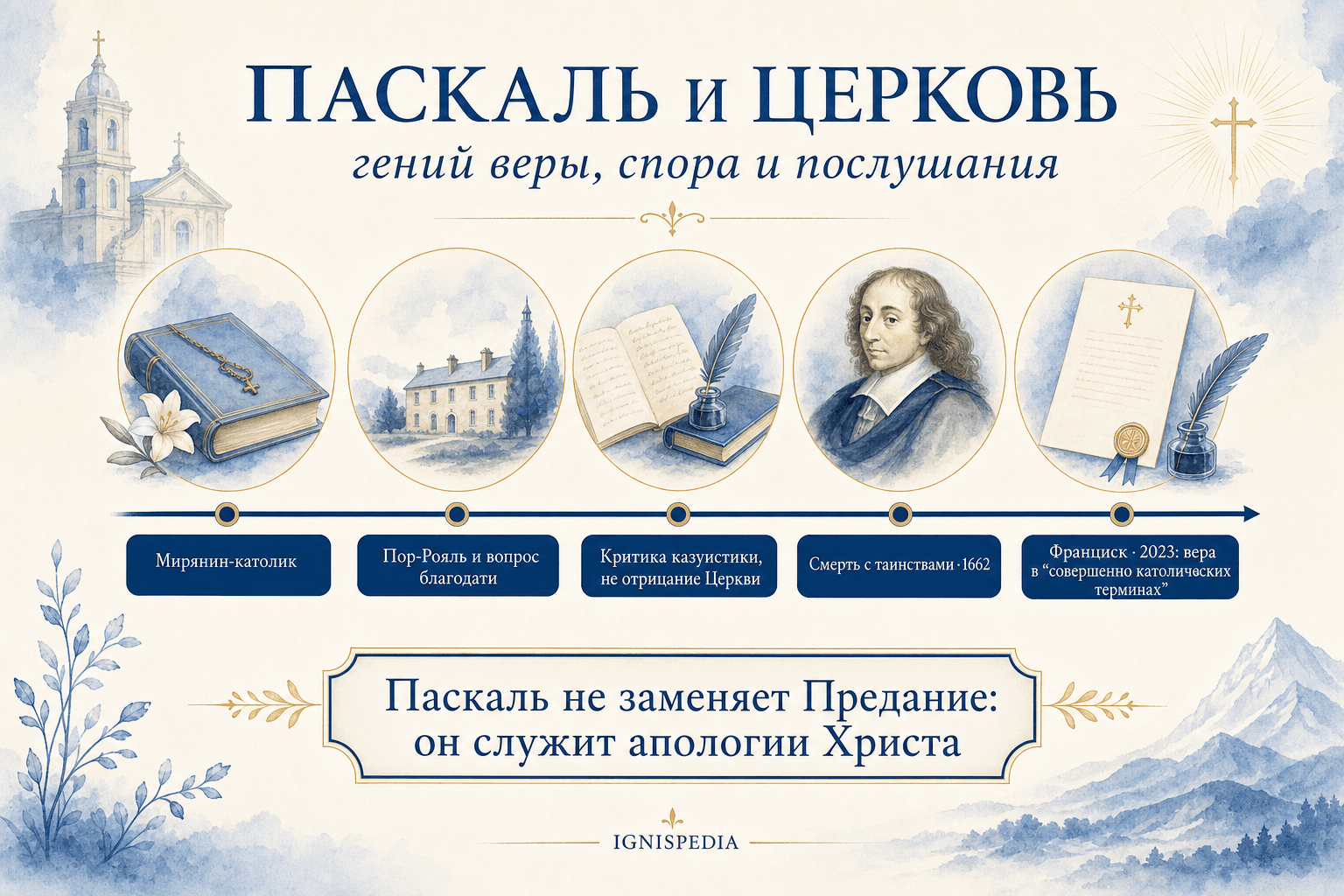 Инфографика Ignispedia о взгляде Церкви на Блеза Паскаля