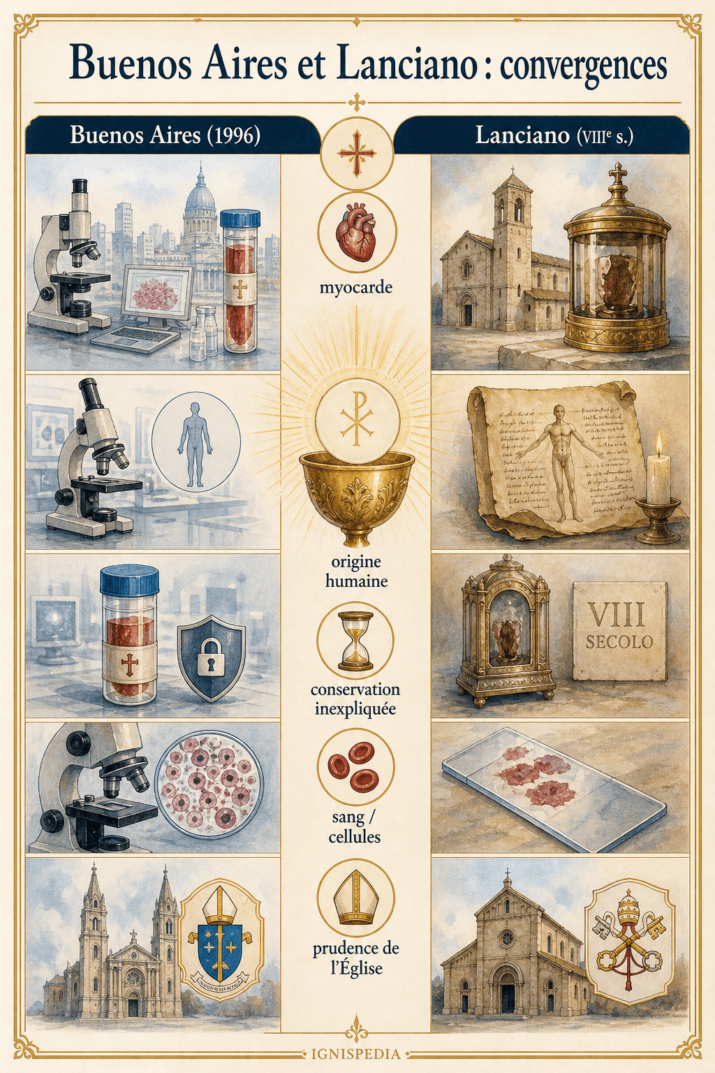 Infographie comparative entre les miracles eucharistiques de Buenos Aires et de Lanciano