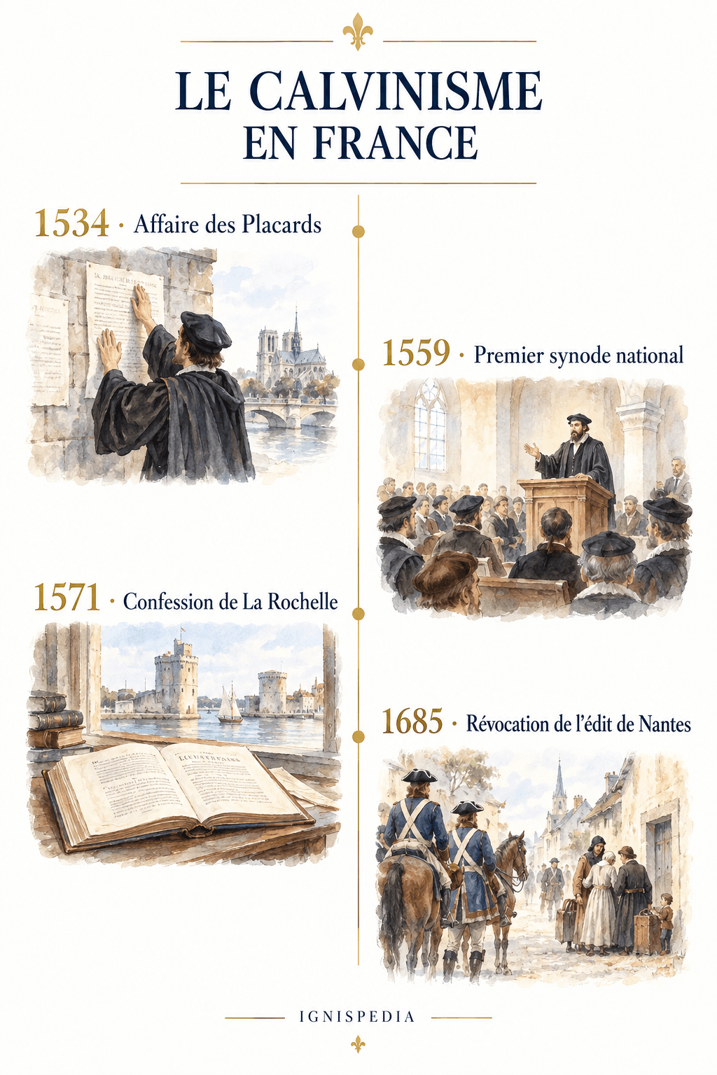Quatre étapes du calvinisme français de 1534 à 1685