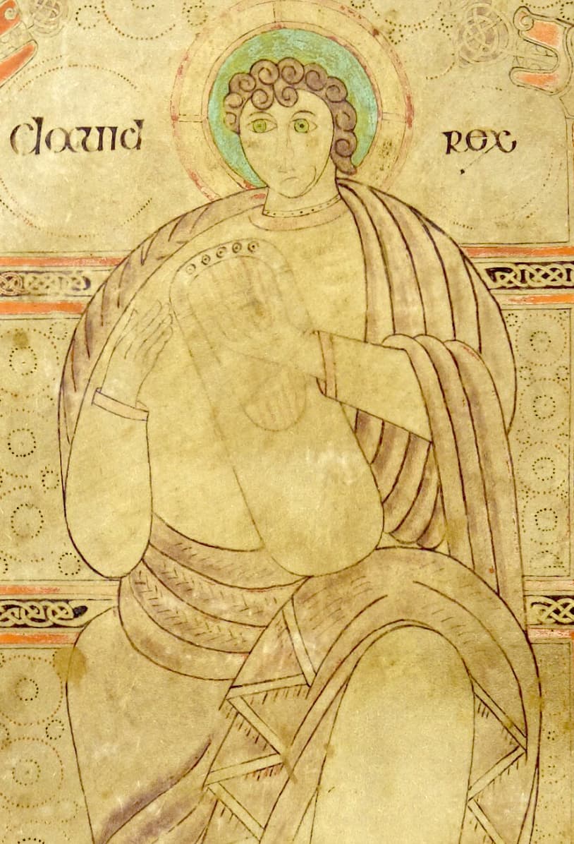 Folio enluminé du Durham Cassiodorus, commentaire des Psaumes attribué à Cassiodore