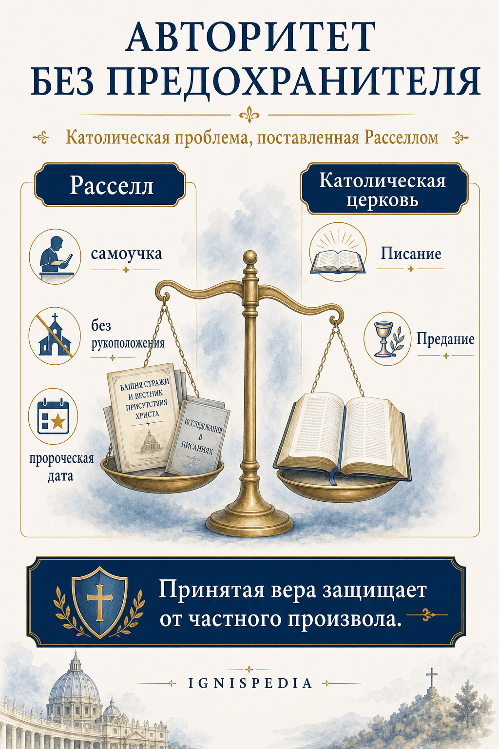 Сравнение между частной властью Рассела и католическим триптихом Писание, Предание, Магистерий