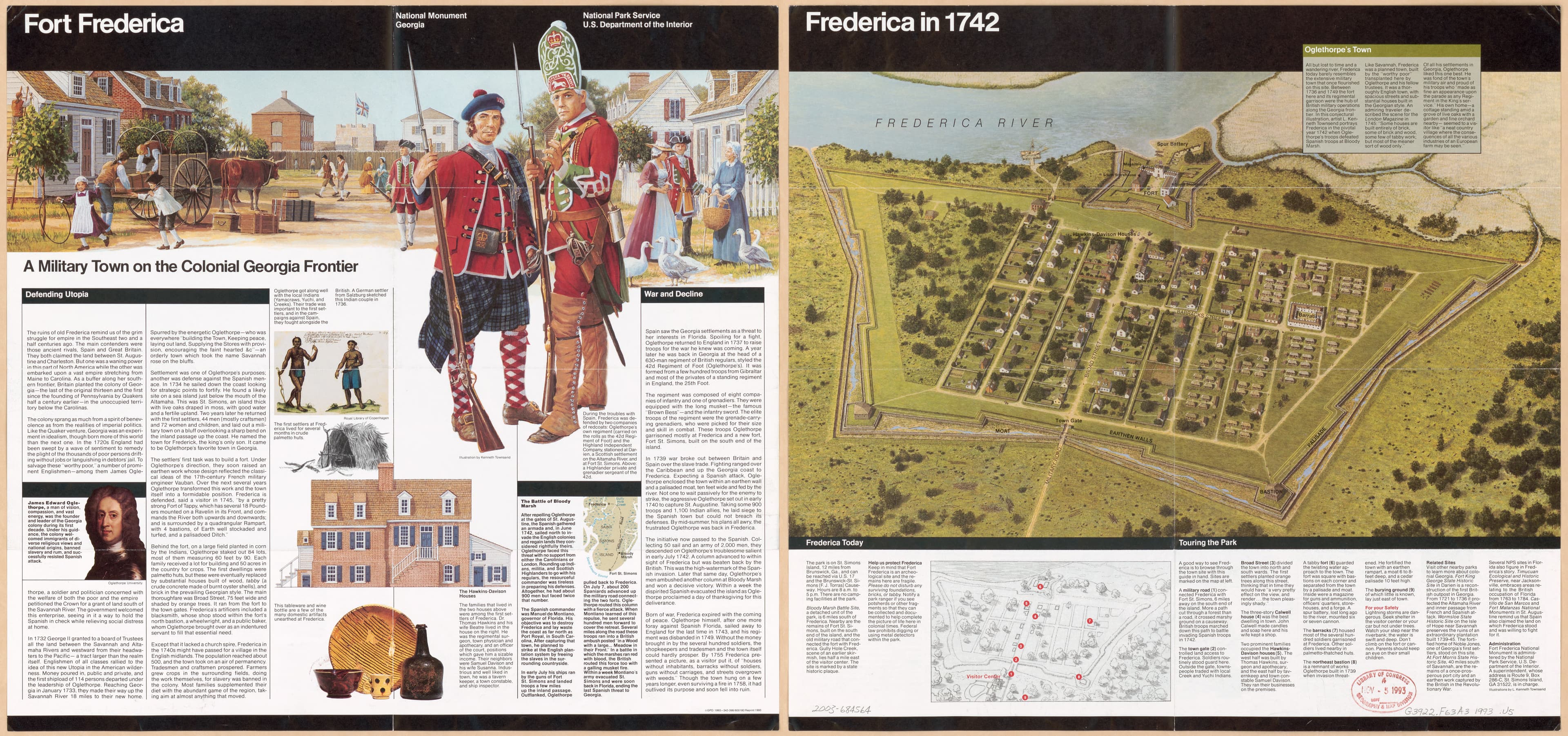 Mapa Fort Frederica National Monument na wyspie St. Simons w Georgii