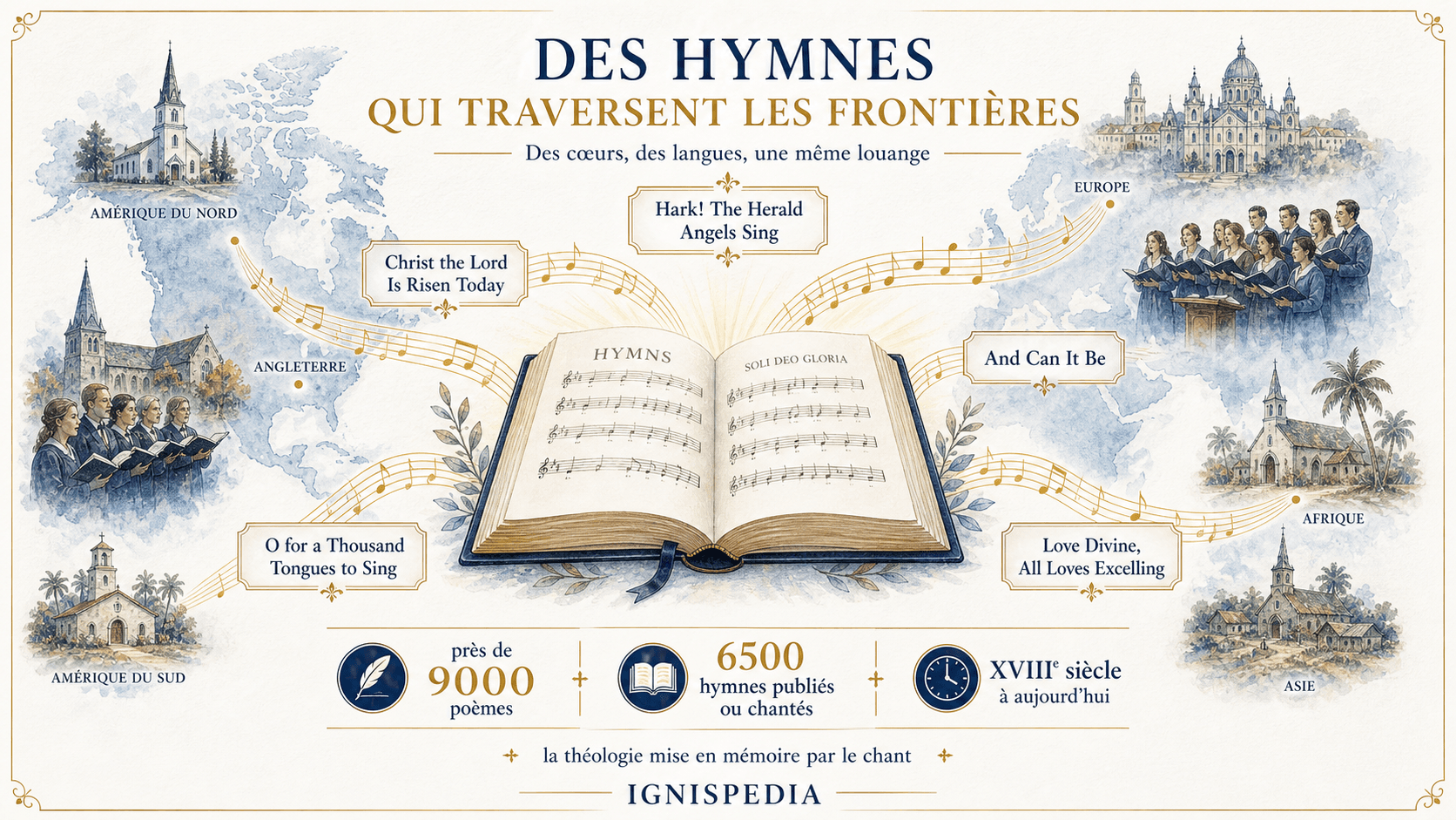 Infografika pokazująca światowe rozprzestrzenienie hymnów Charlesa Wesleya