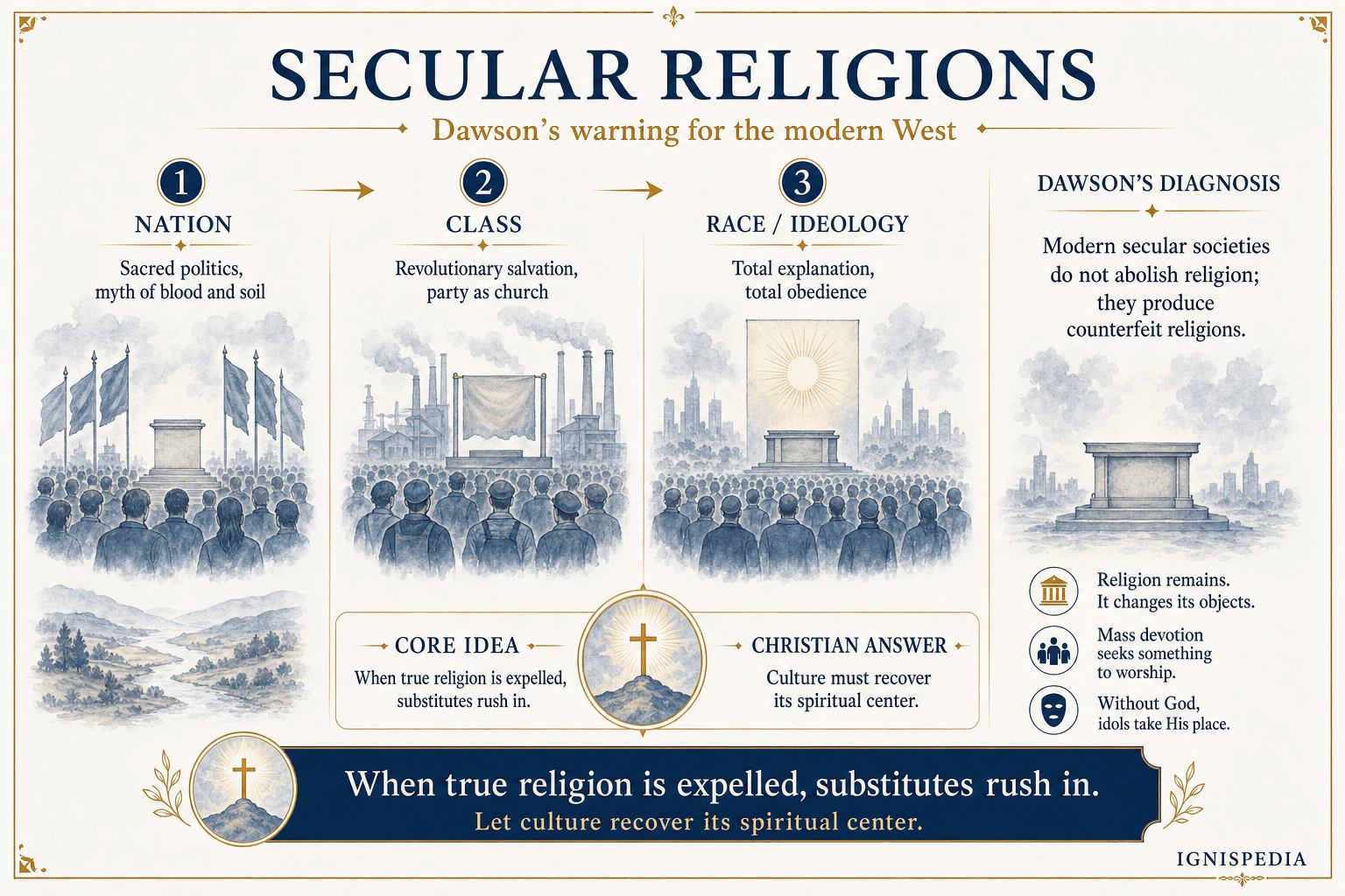 Infographic on secular religions according to Christopher Dawson