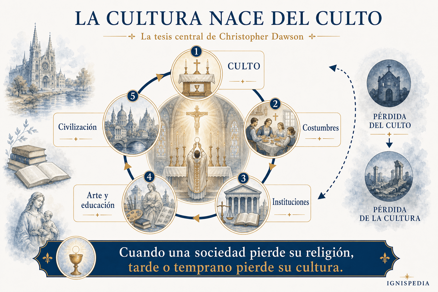 Infografía que explica la tesis de Dawson: la cultura proviene del culto
