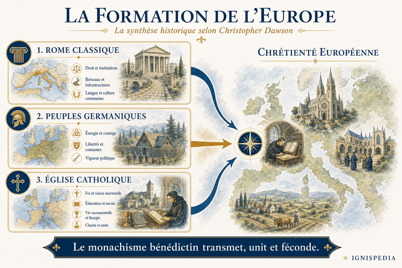 Infographie sur la formation de l'Europe selon Christopher Dawson