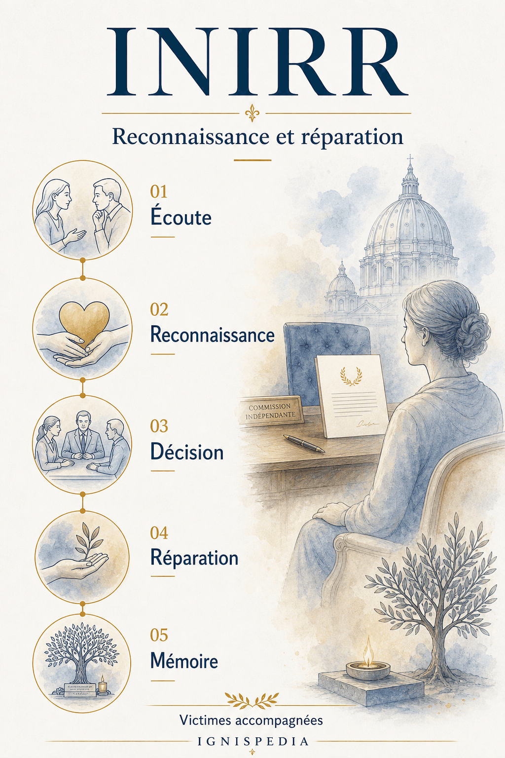 Infographie sur le parcours de reconnaissance et réparation proposé par l'INIRR