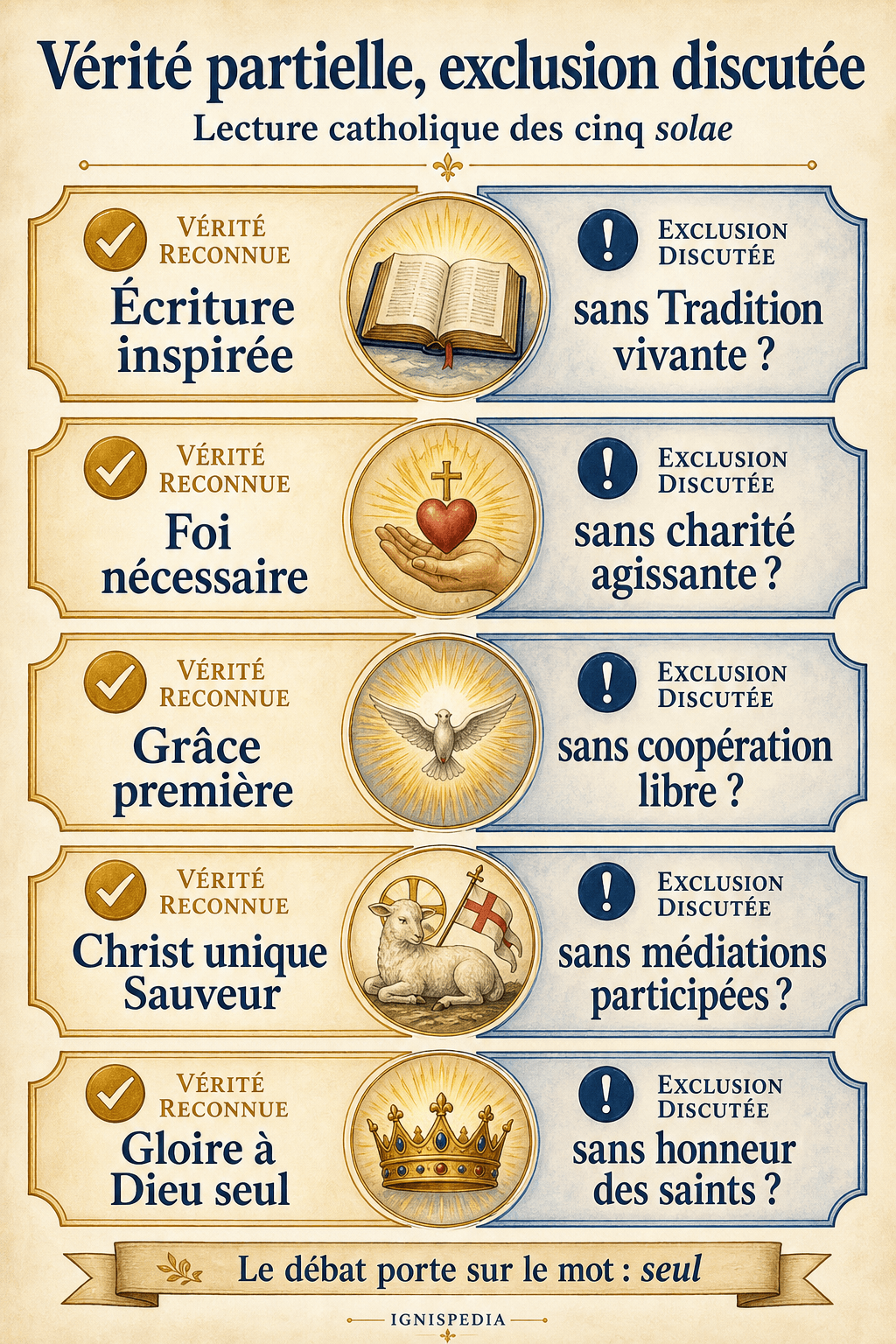 Lecture catholique des Cinq Solae : vérité partielle reconnue et exclusion discutée