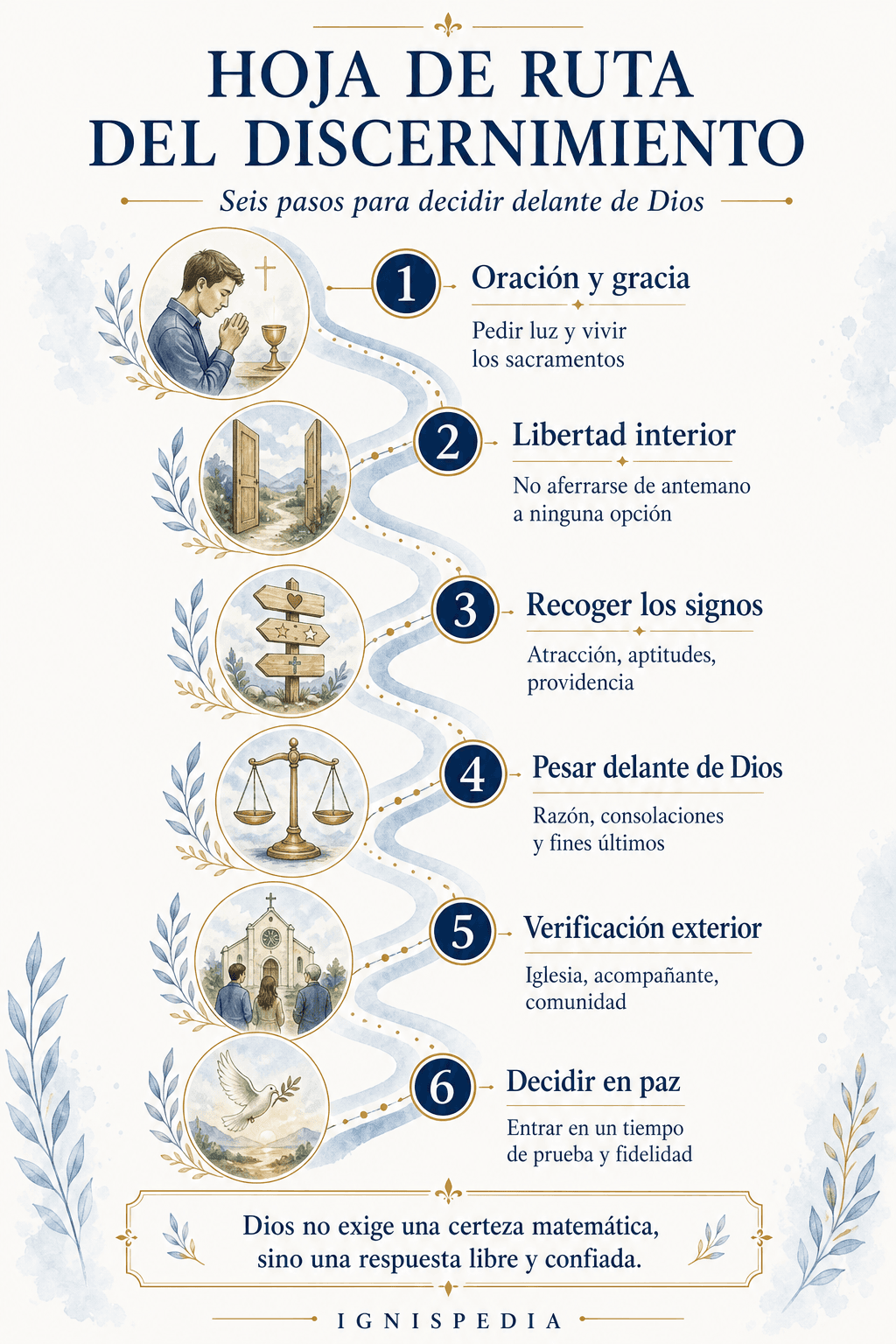Infografía de la hoja de ruta del discernimiento vocacional en seis etapas