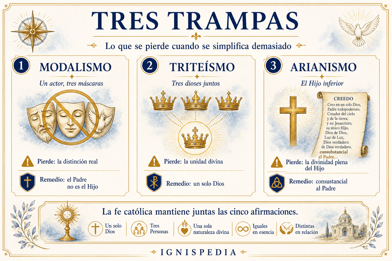Las tres trampas al explicar la Trinidad: modalismo, triteísmo y arrianismo, con sus remedios católicos