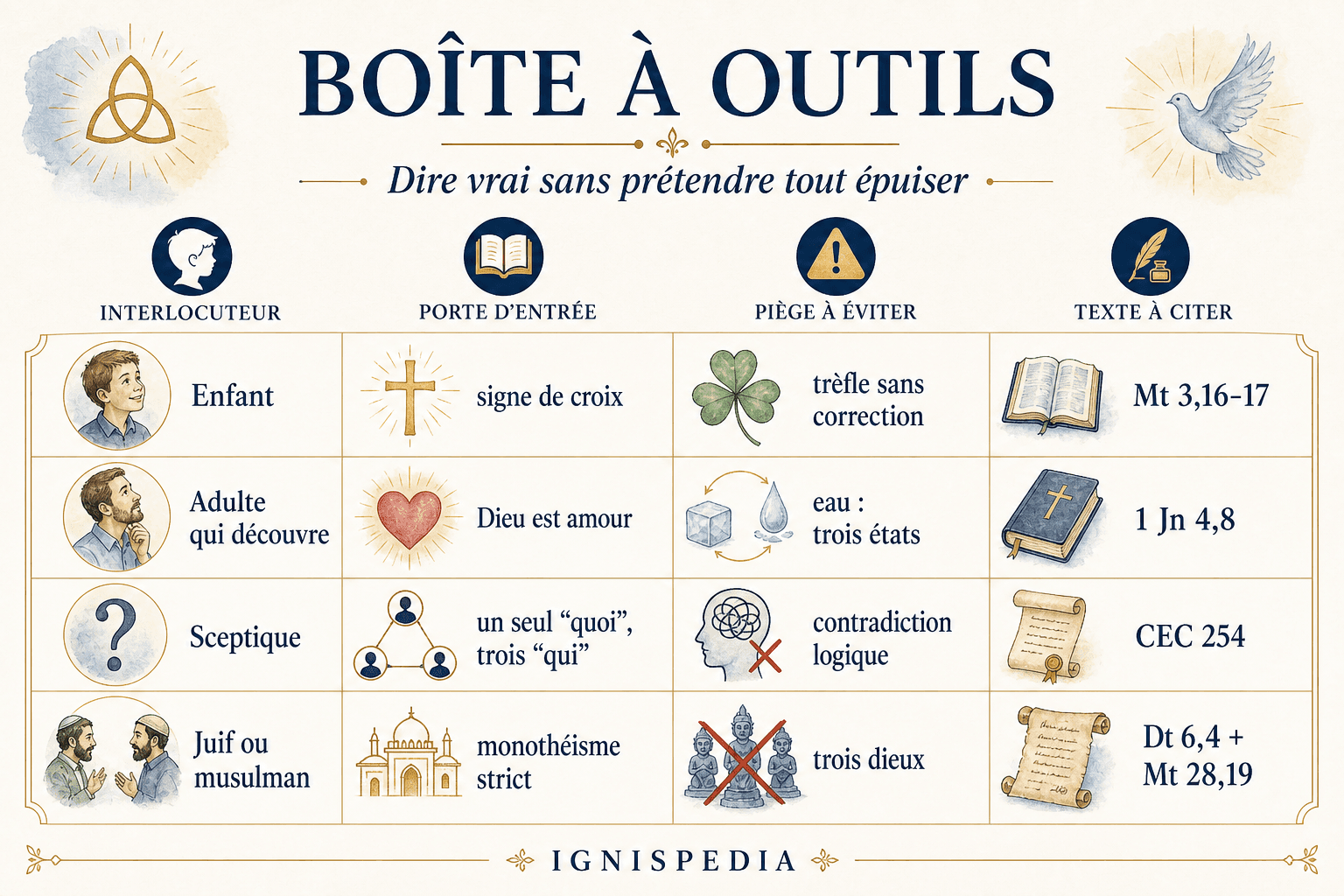 Boîte à outils pour expliquer la Trinité : à qui, quelle image, quel piège éviter, quel verset