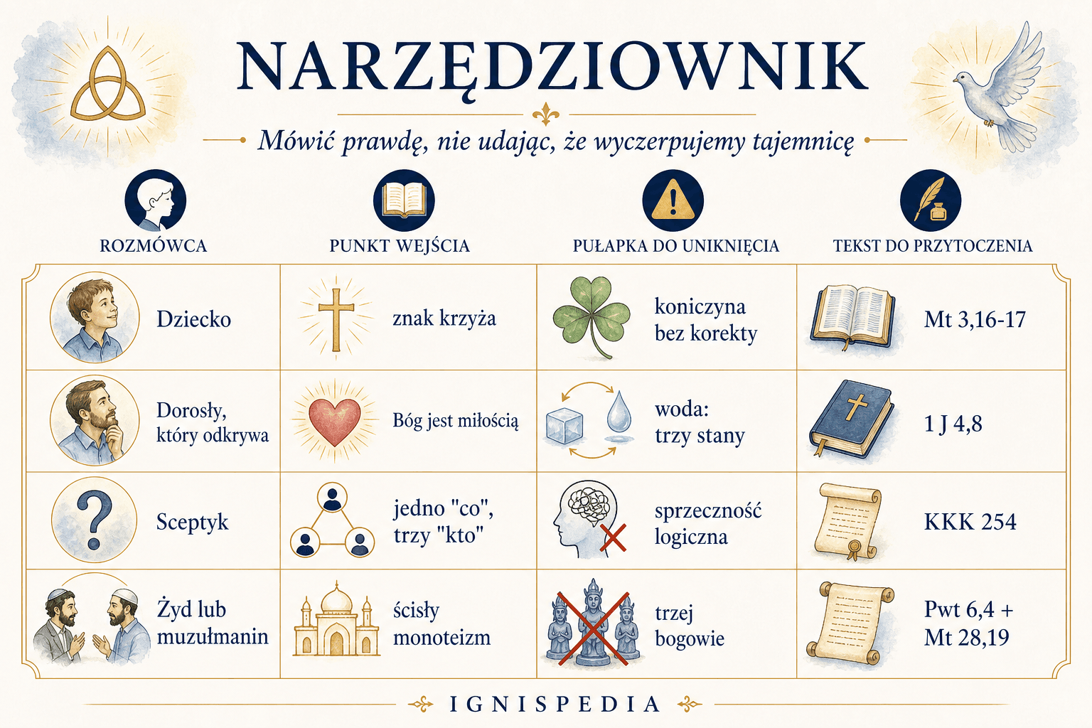 Narzędziownik do wyjaśniania Trójcy: rozmówca, punkt wejścia, pułapka do uniknięcia i tekst do przytoczenia