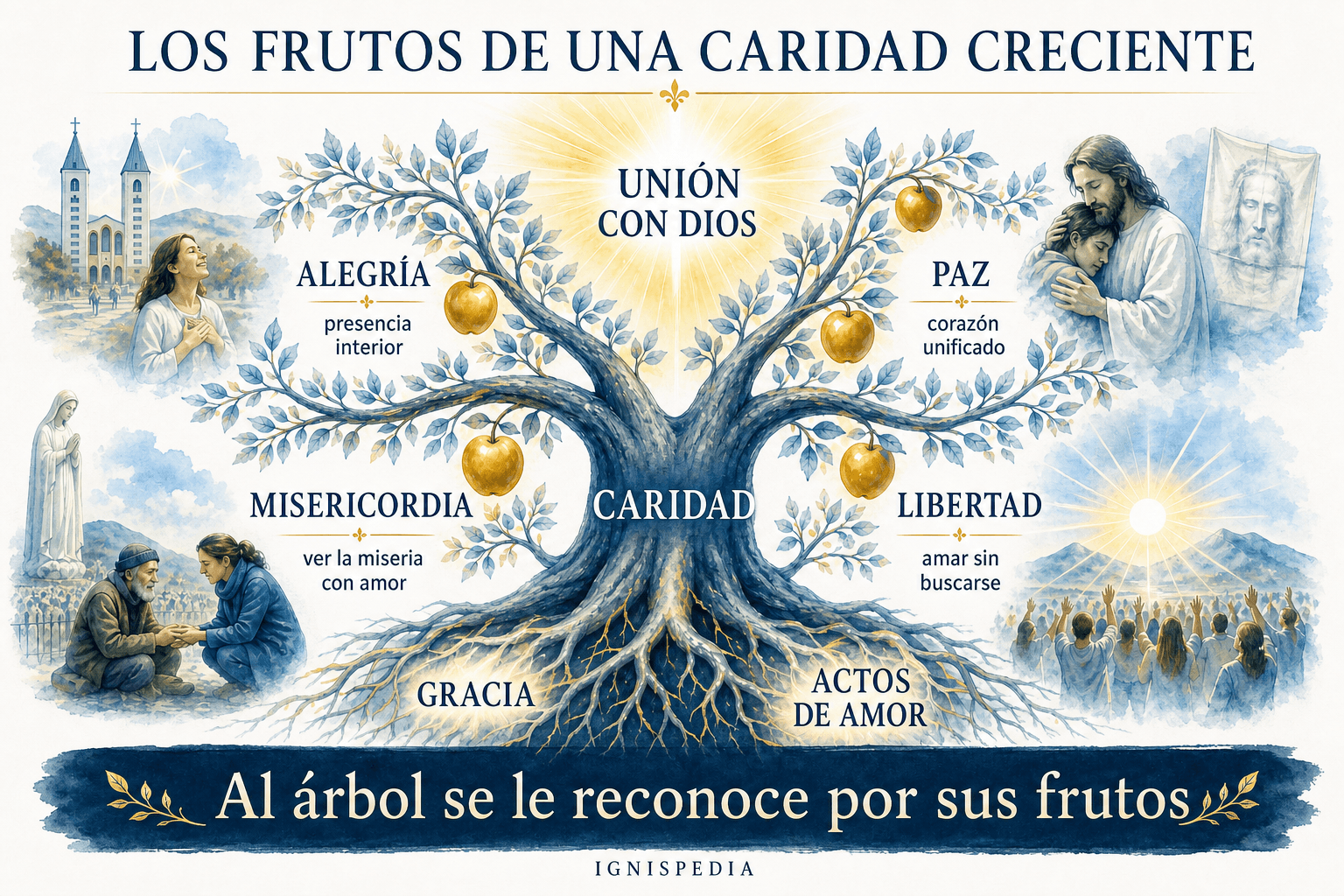 Infografía en forma de árbol sobre los frutos de una caridad creciente