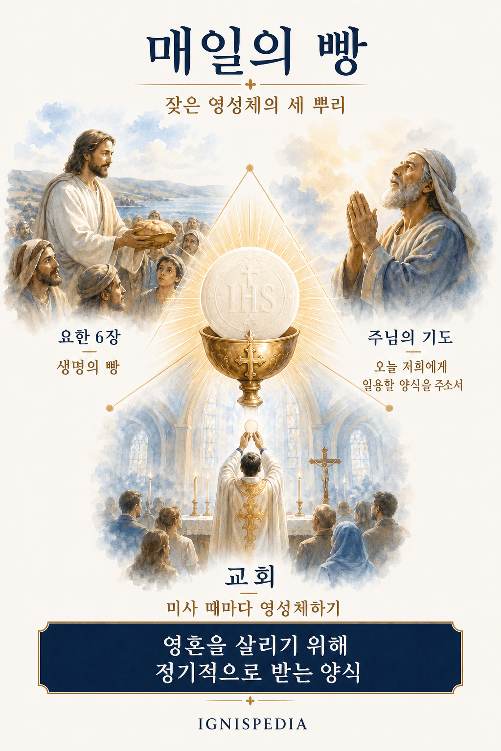 잦은 영성체의 성경적·교회적 세 뿌리를 보여 주는 한국어 인포그래픽