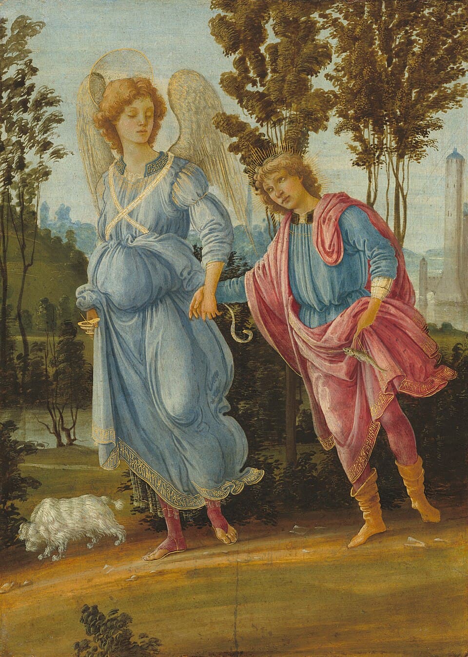 Tobias walking with the angel Raphael, biblical figure of spiritual accompaniment