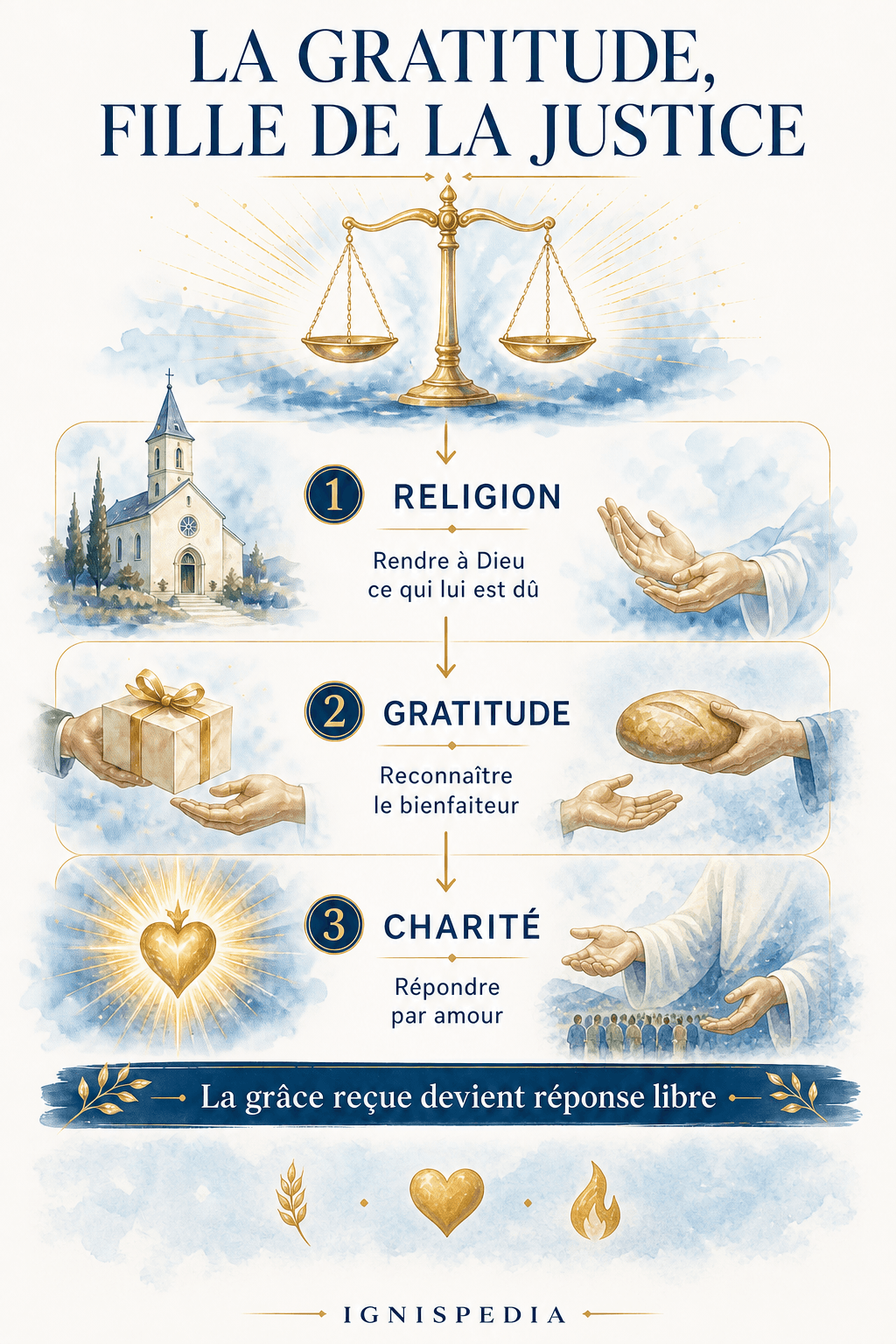 Diagram of gratitude as a virtue linked to justice, religion, and charity