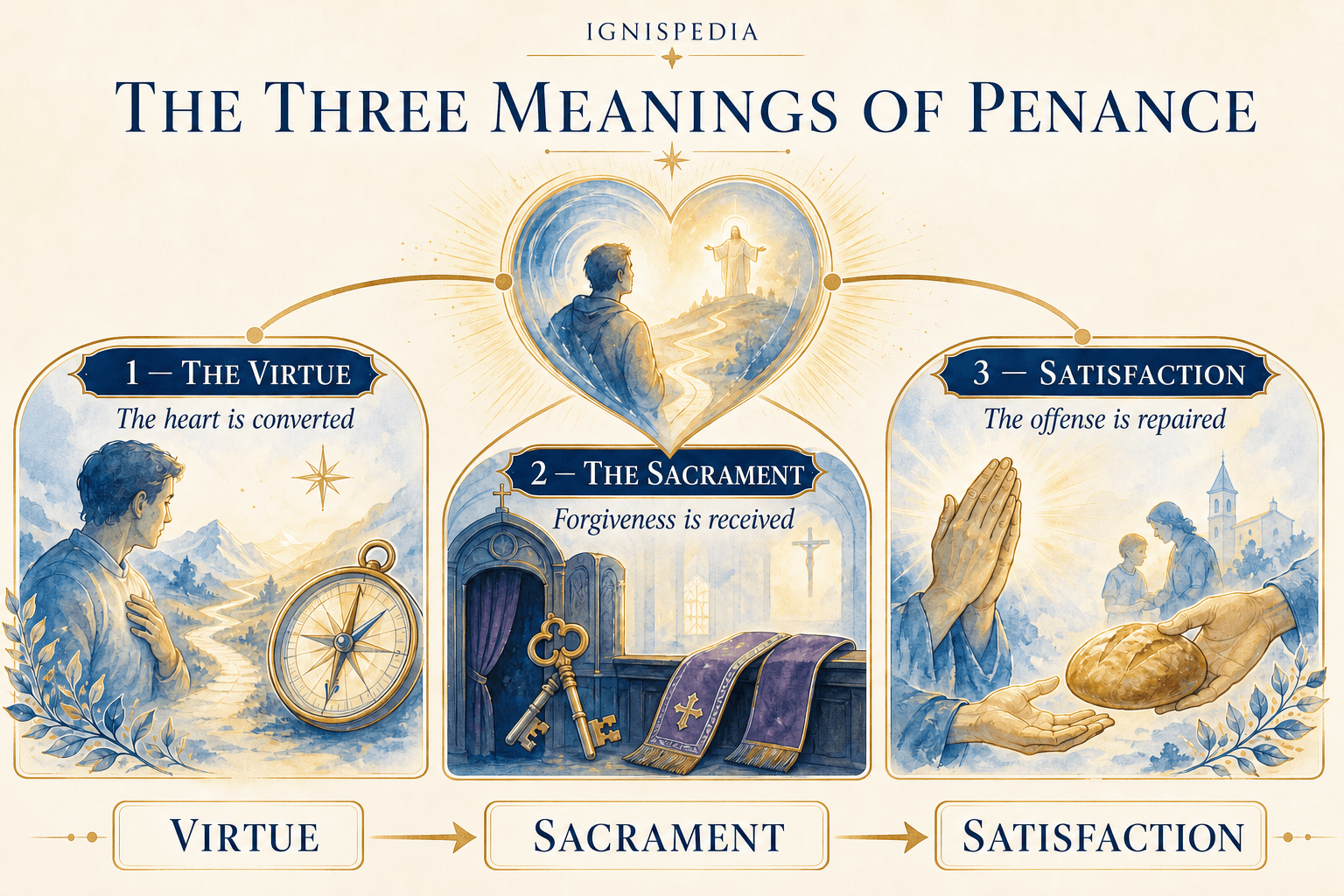 The three Catholic meanings of the word penance: virtue, sacrament, and satisfaction