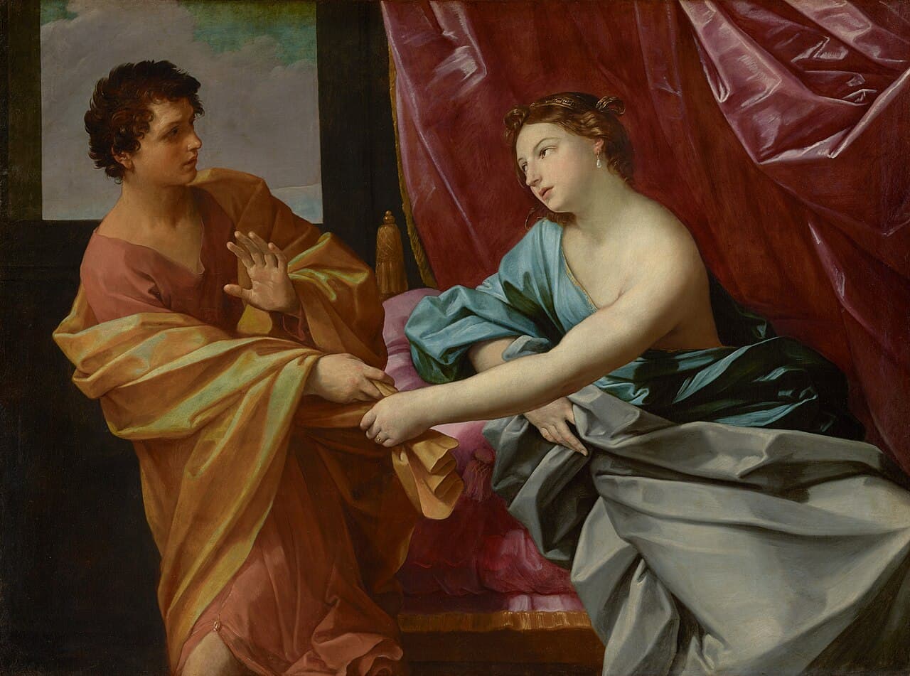 Joseph repelling Potiphar's wife in a painting by Guido Reni