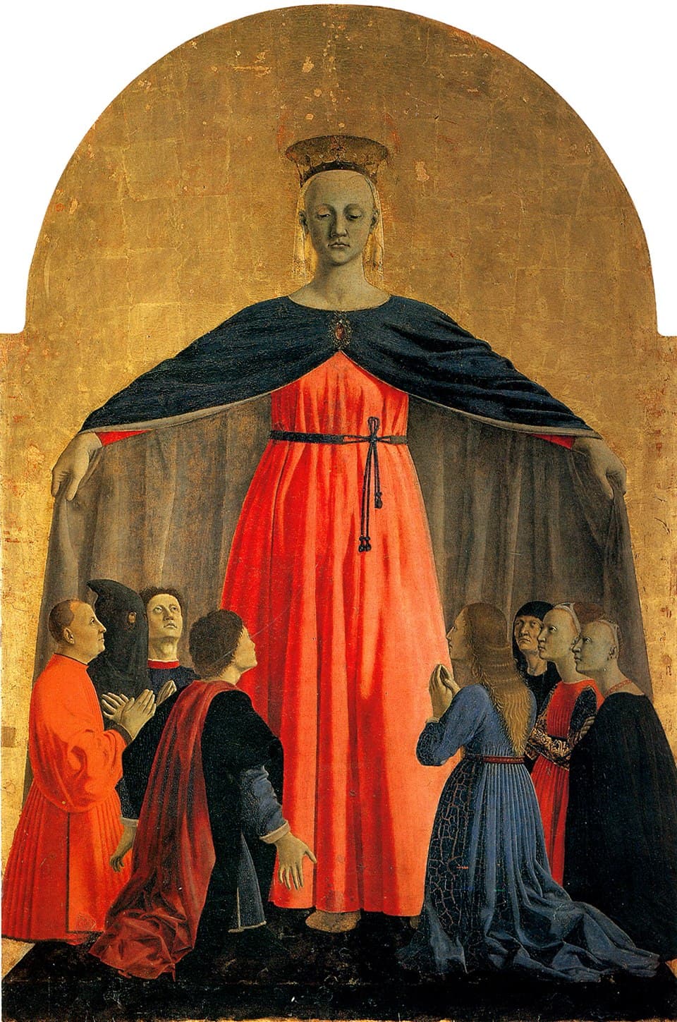 The Virgin of Mercy sheltering the faithful under her mantle, painted by Piero della Francesca