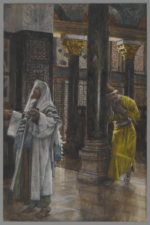 Der Pharisäer und der Zöllner beim Beten im Tempel, Aquarell von James Tissot