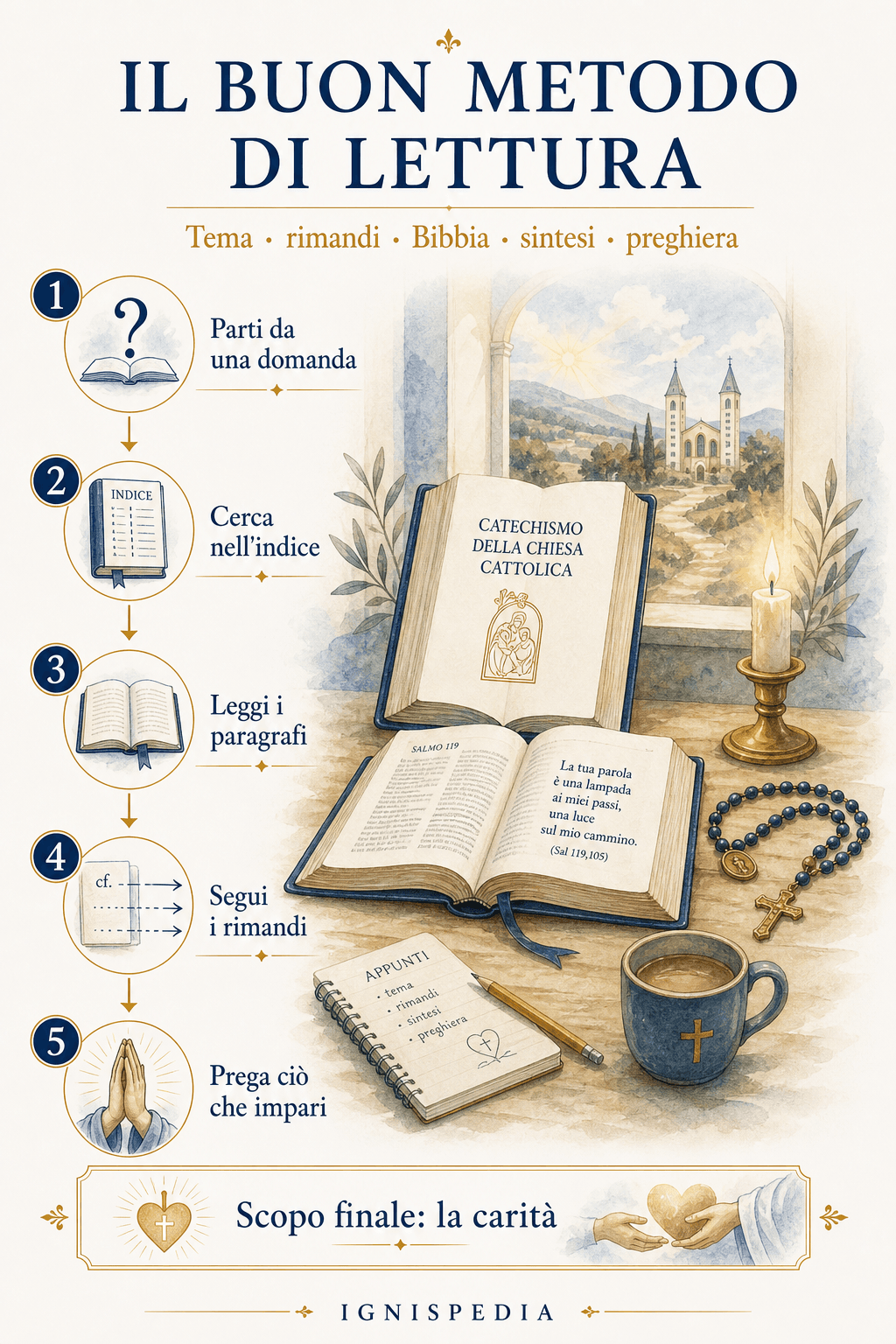 Infografia del buon metodo per leggere il Catechismo con una Bibbia aperta