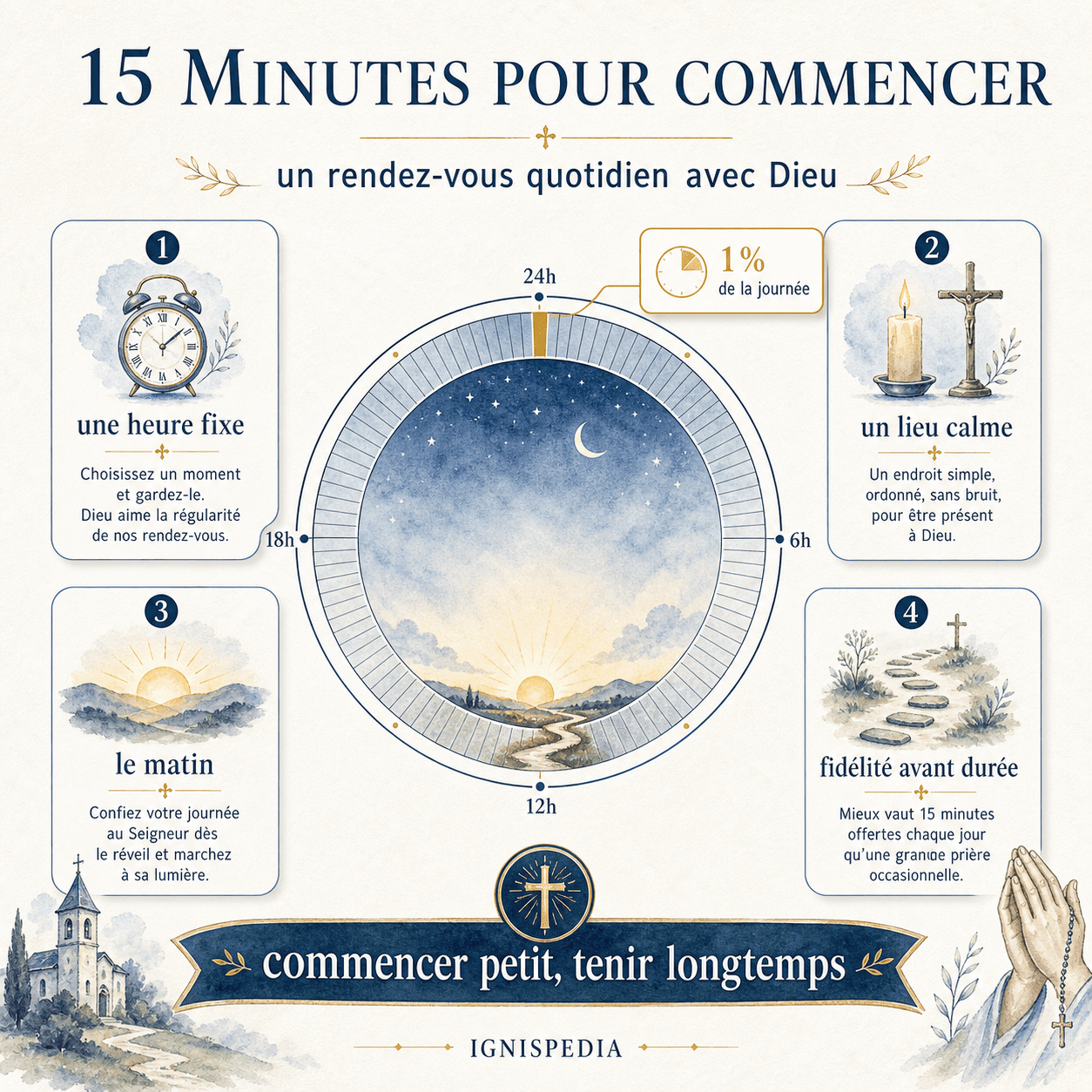 Infographie montrant que quinze minutes représentent environ un pour cent de la journée