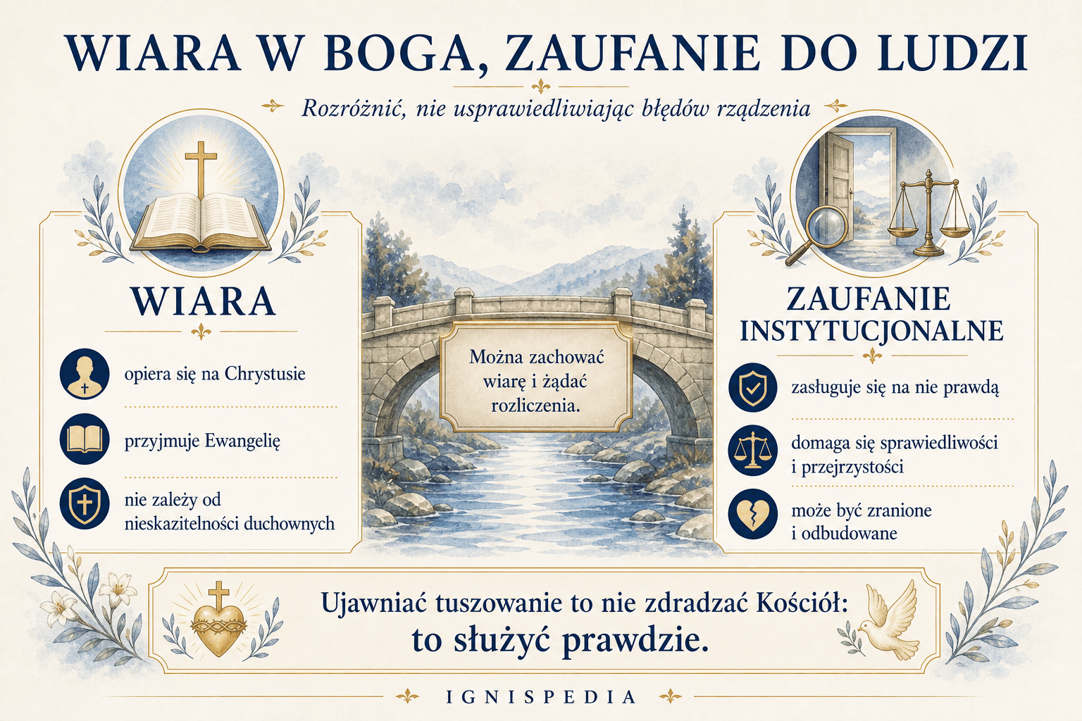 Infografika odróżniająca wiarę w Boga od instytucjonalnego zaufania do ludzi Kościoła
