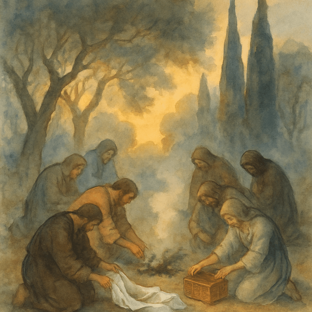Die Christen von Smyrna bergen die Reliquien des heiligen Polykarp, der 156 als Märtyrer starb