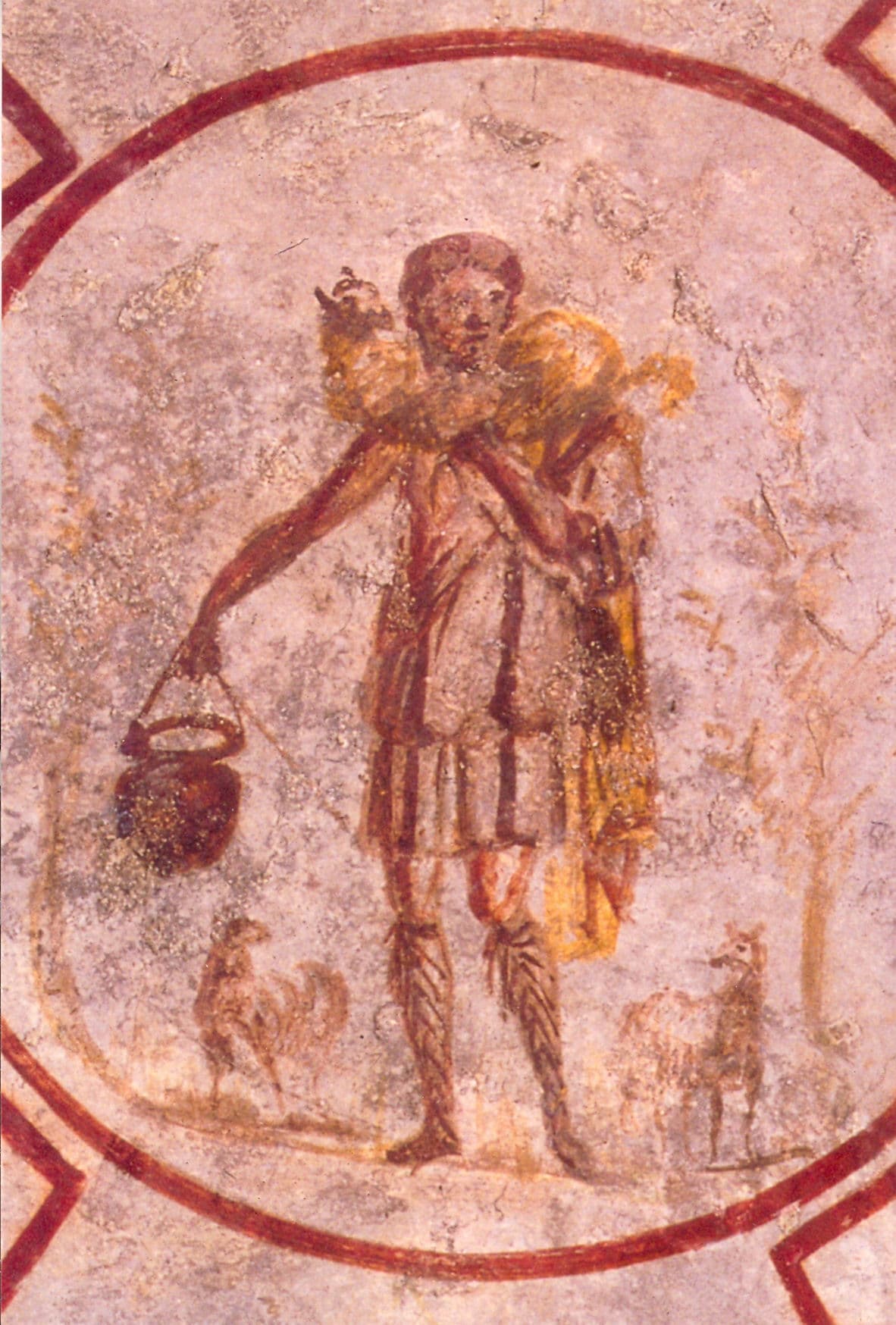 Il Buon Pastore — affresco dalla catacomba di San Callisto a Roma (III secolo).