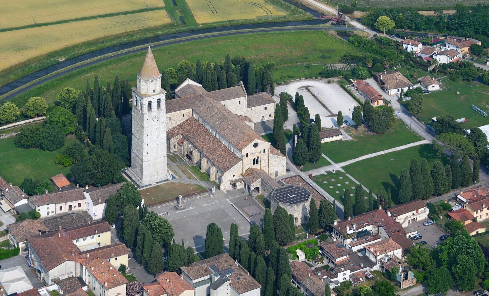 Aerial view of the basilica of Santa Maria Assunta in Aquileia