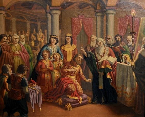 The baptism of the Bulgarian court at Pliska, painting by Nikolai Pavlovich
