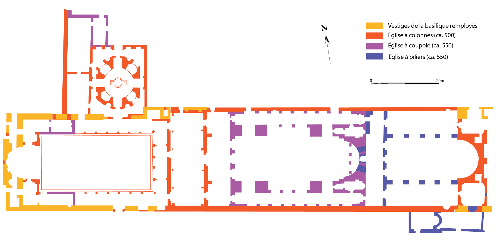 Planta das fases de construção da igreja de Maria em Éfeso