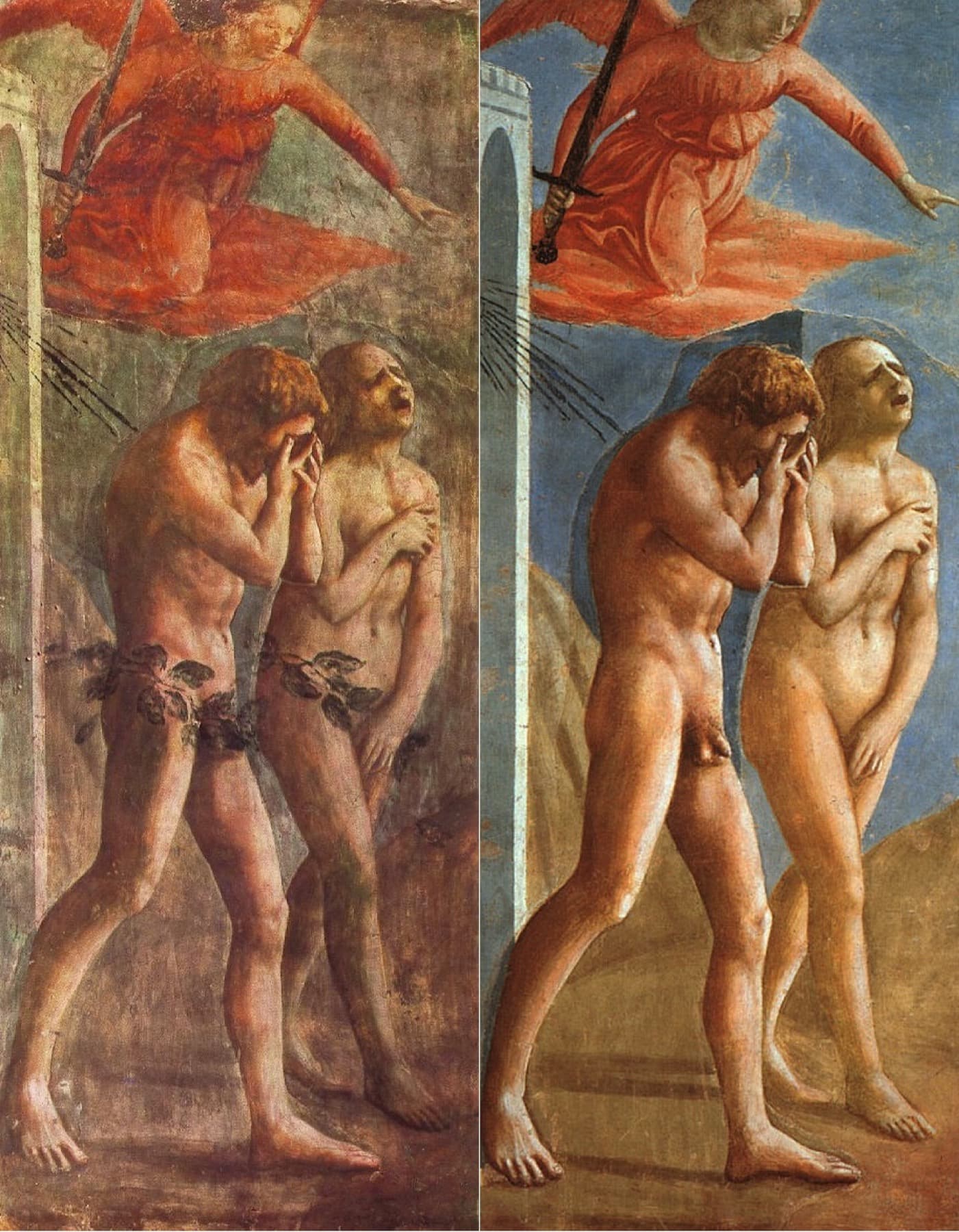 Adán y Eva expulsados del paraíso en la capilla Brancacci por Masaccio