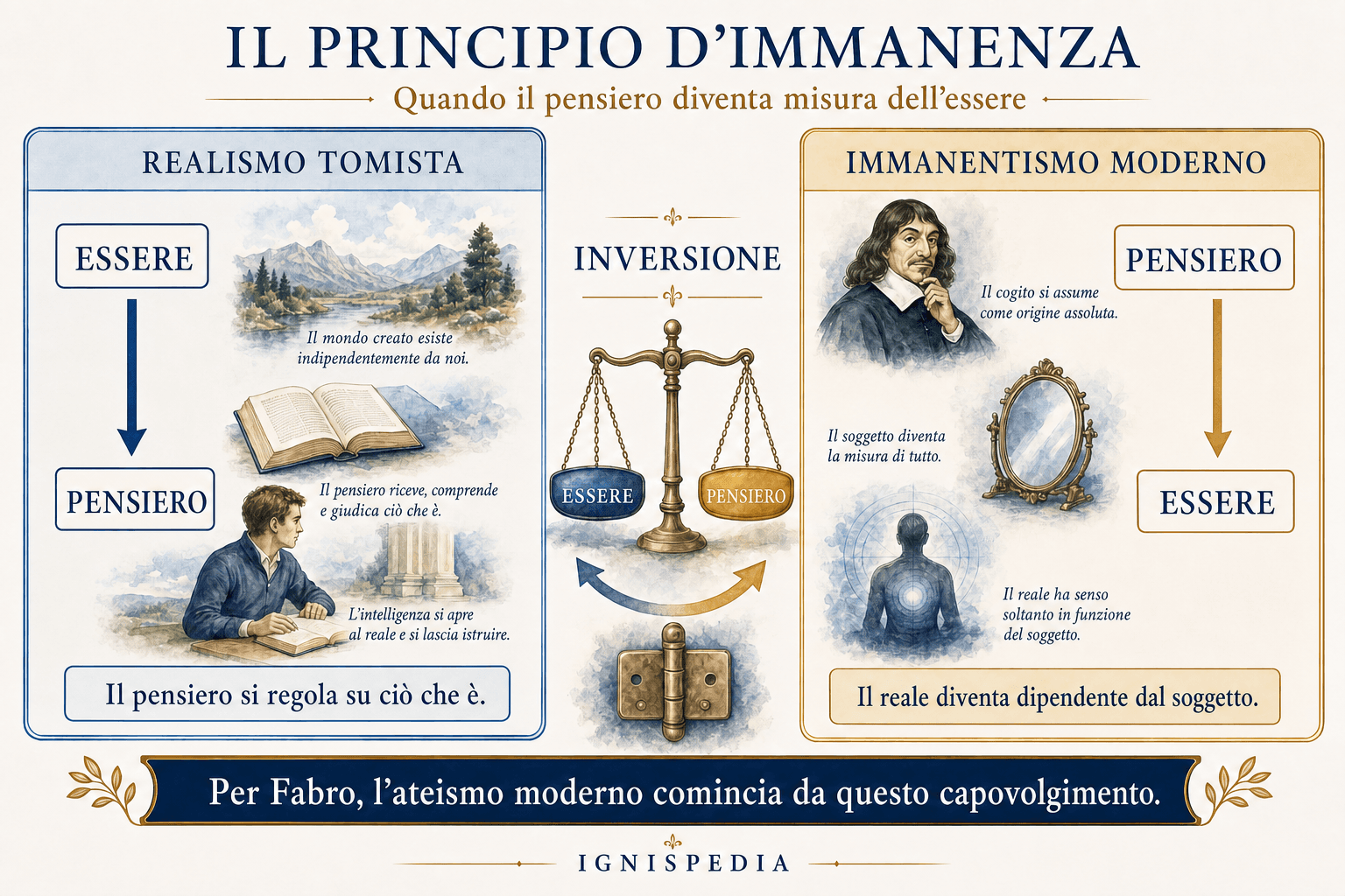 Schema del principio d'immanenza: realismo tomista dall'essere al pensiero, immanentismo moderno dal pensiero all'essere