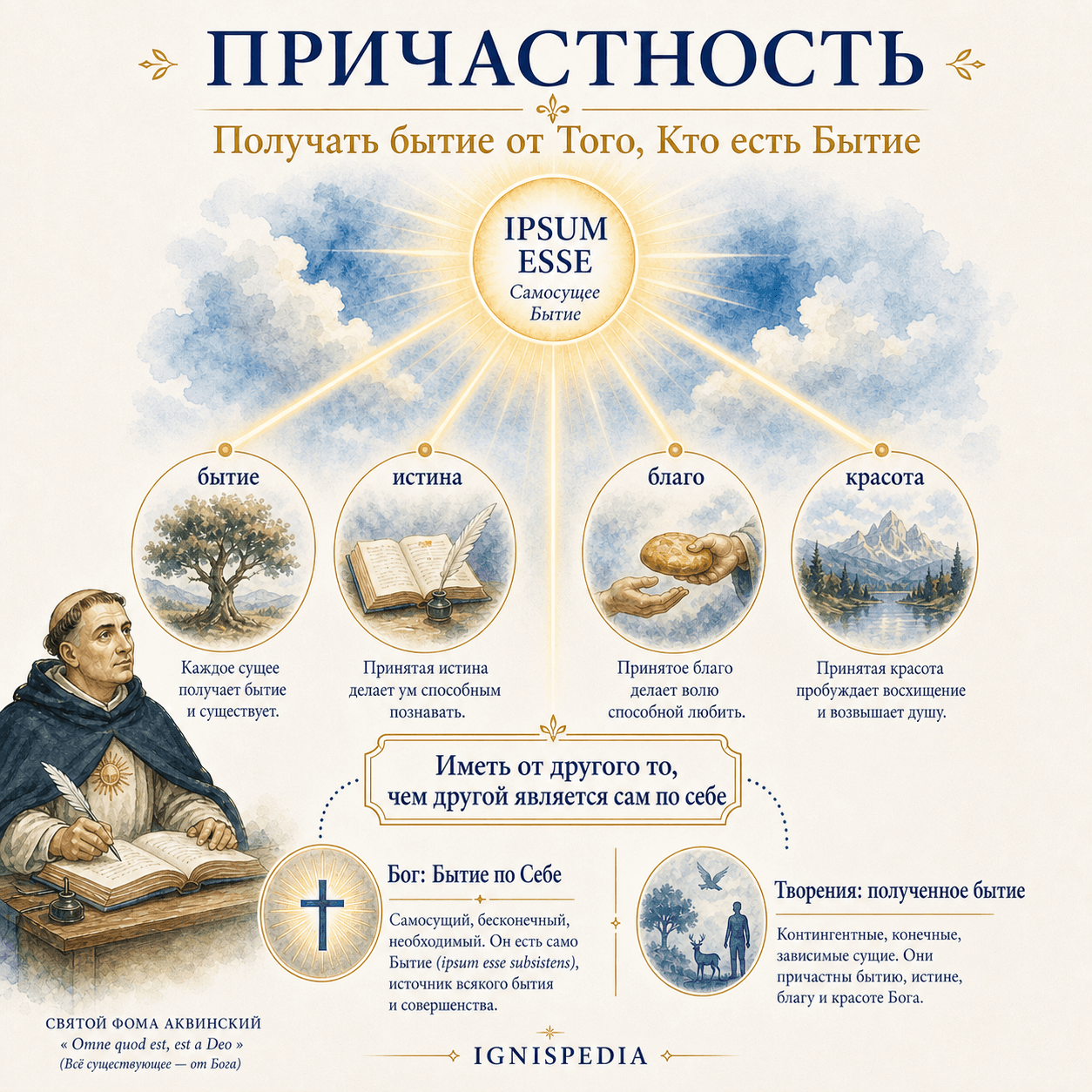 Схема метафизической причастности: Ipsum Esse передаёт бытие, истину, добро и красоту творениям