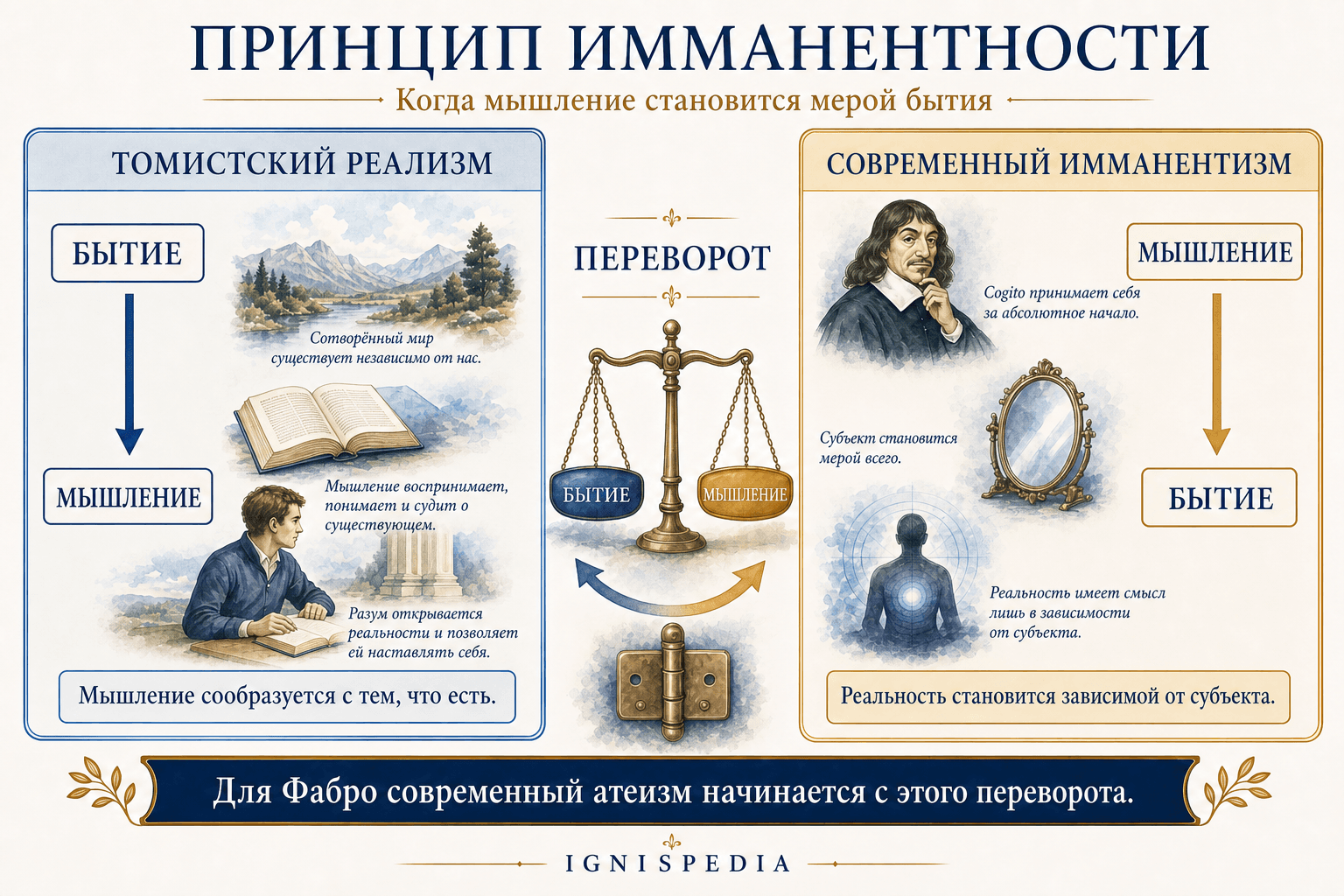 Схема принципа имманентности: томистский реализм — бытие к мышлению, современный имманентизм — мышление к бытию