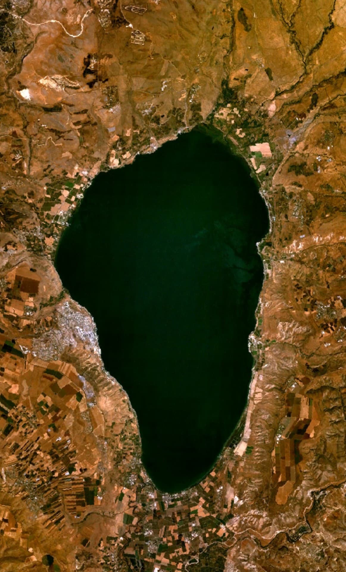 Vue satellite du lac de Tibériade (mer de Galilée), théâtre principal du ministère public de Jésus