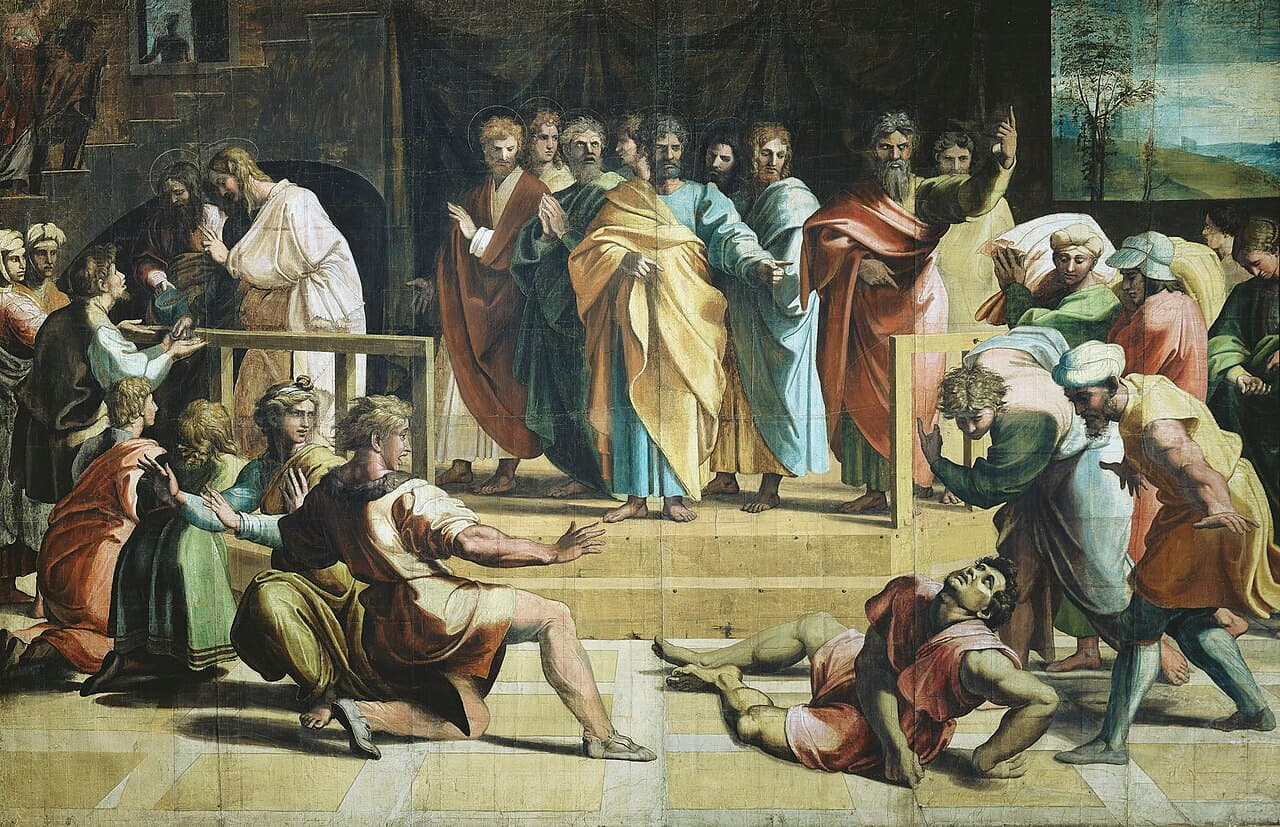Der Tod des Ananias vor dem Apostel Petrus, Karton von Raffael zu Apostelgeschichte 5