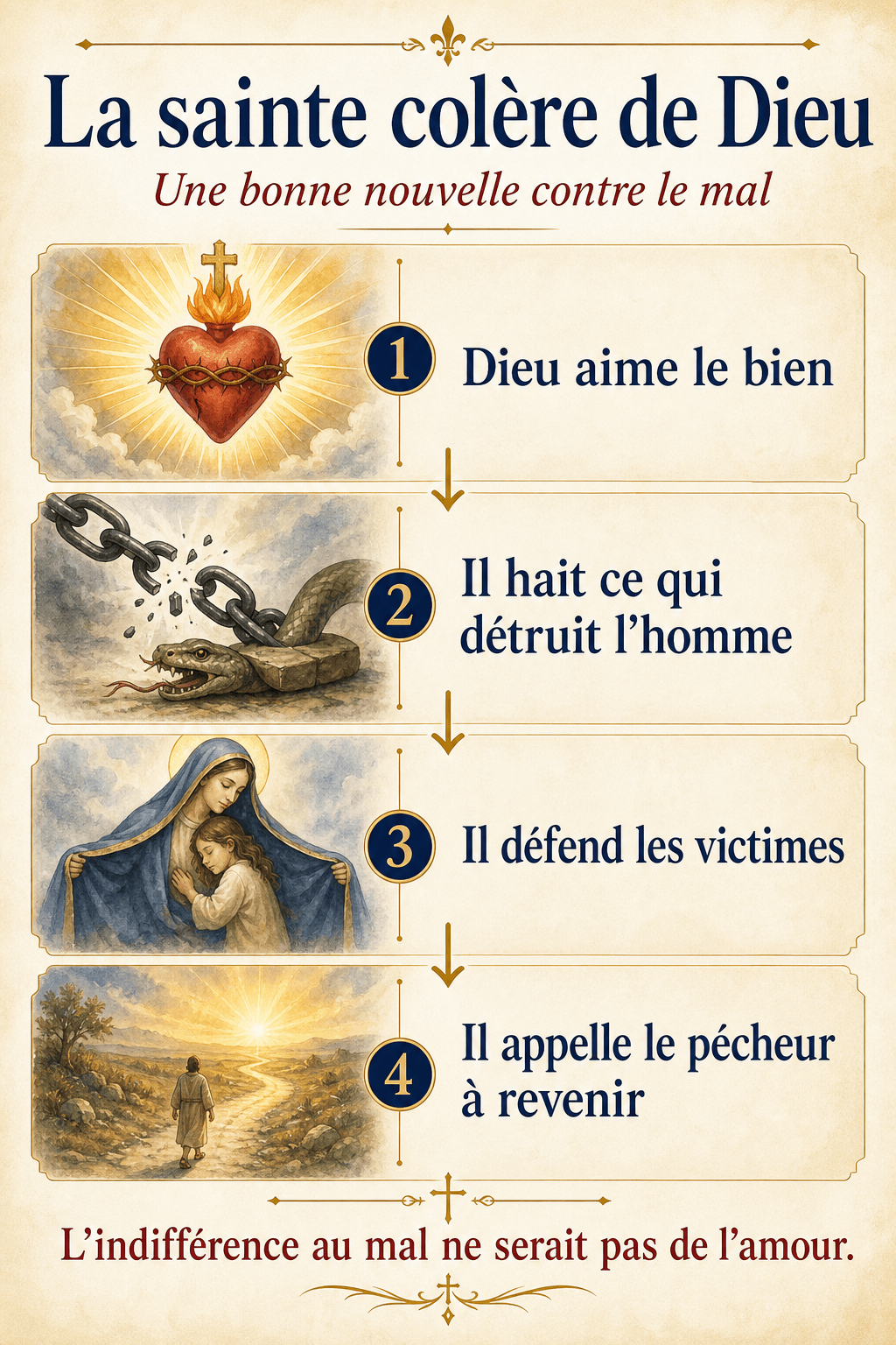 Infographie expliquant pourquoi la sainte colère de Dieu est une bonne nouvelle contre le mal