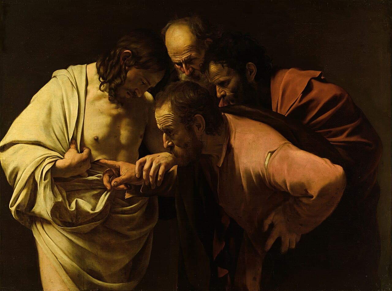 Aziz Tomas’ın inançsızlığı, Caravaggio: Mesih yarasını gösteriyor