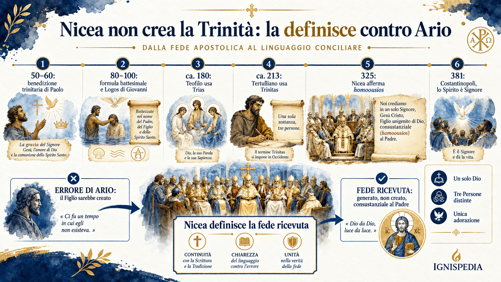 Infografia cronologica che mostra che Nicea definì contro Ario una fede trinitaria già attestata prima del concilio