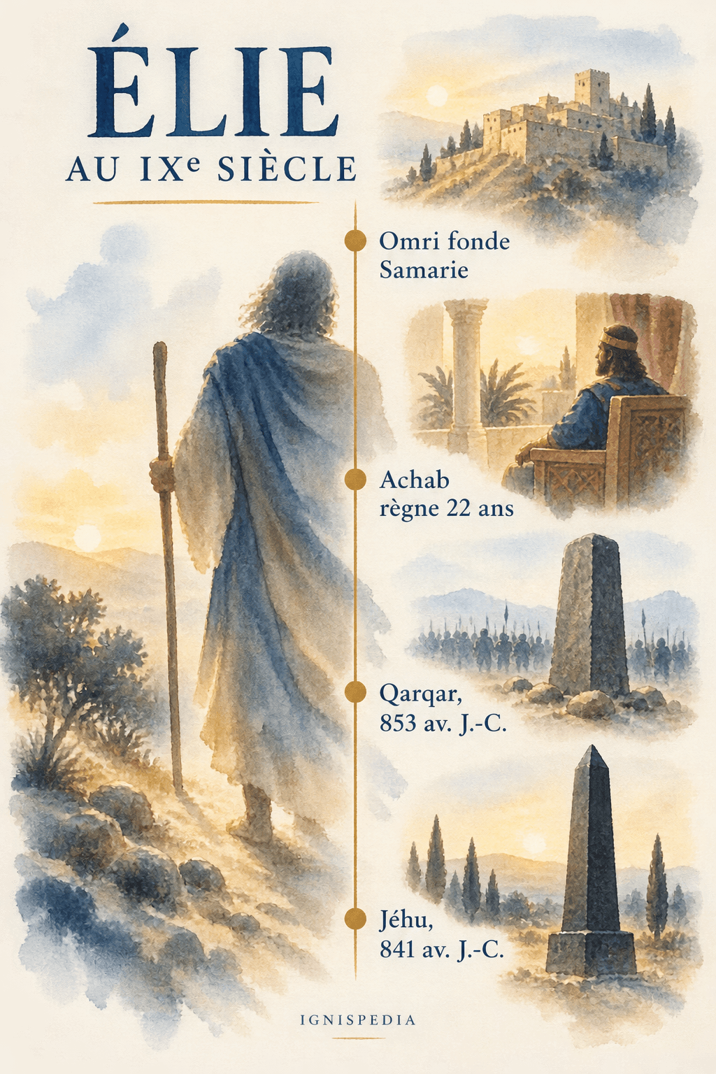 Frise historique du temps d'Élie, d'Omri et Achab à Qarqar en 853 puis Jéhu en 841 avant Jésus-Christ