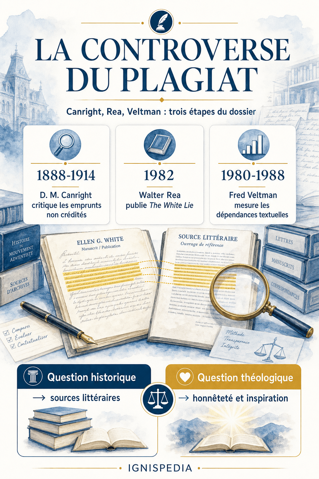 Infographie sur la controverse du plagiat littéraire chez Ellen White