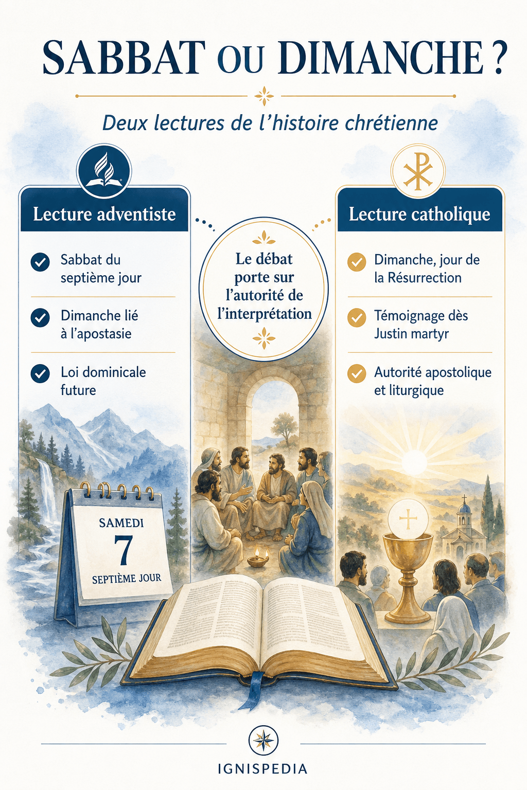 Infographie comparant la lecture adventiste et la lecture catholique du sabbat et du dimanche