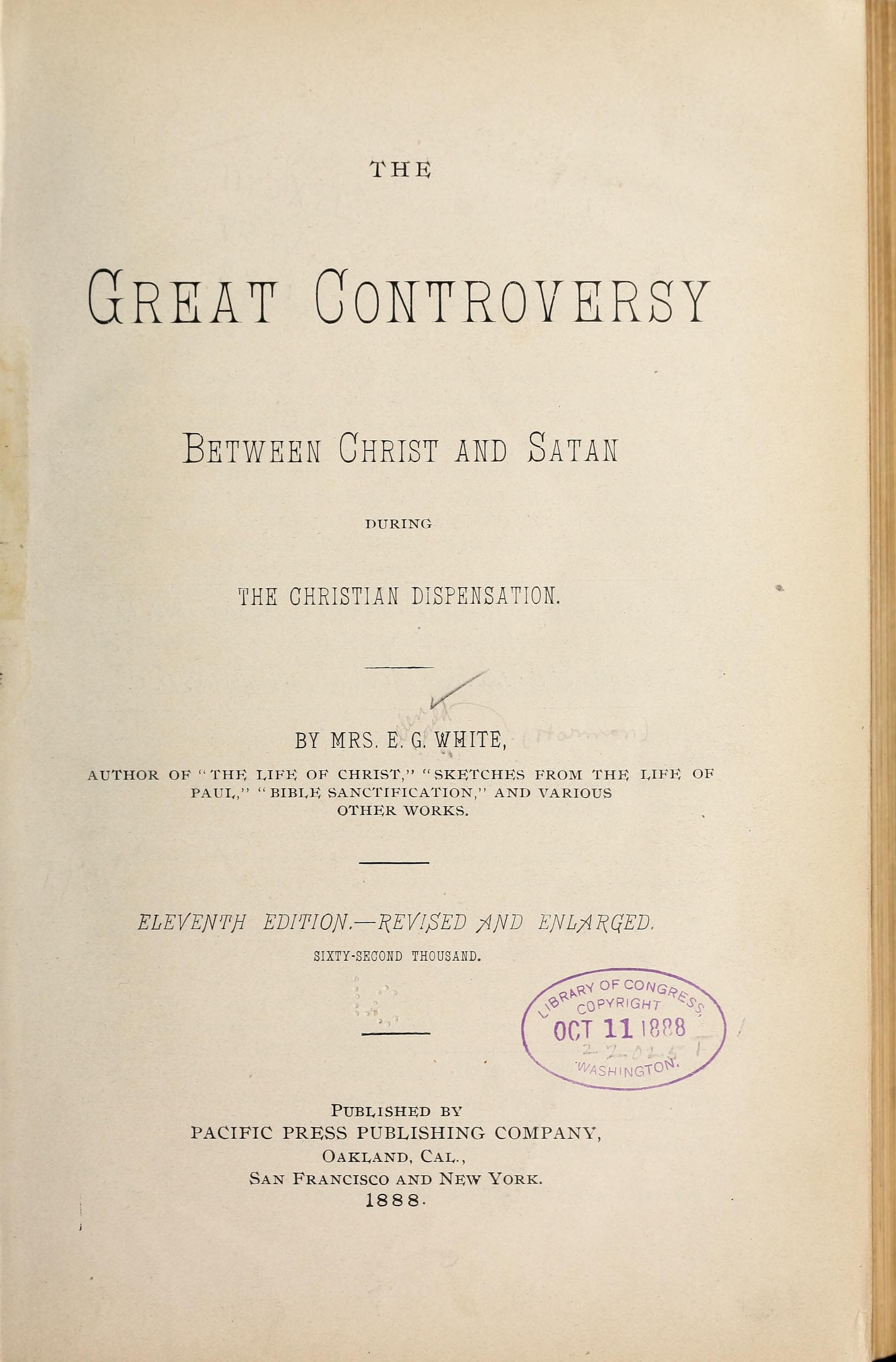 Página de rosto da edição de 1888 de The Great Controversy