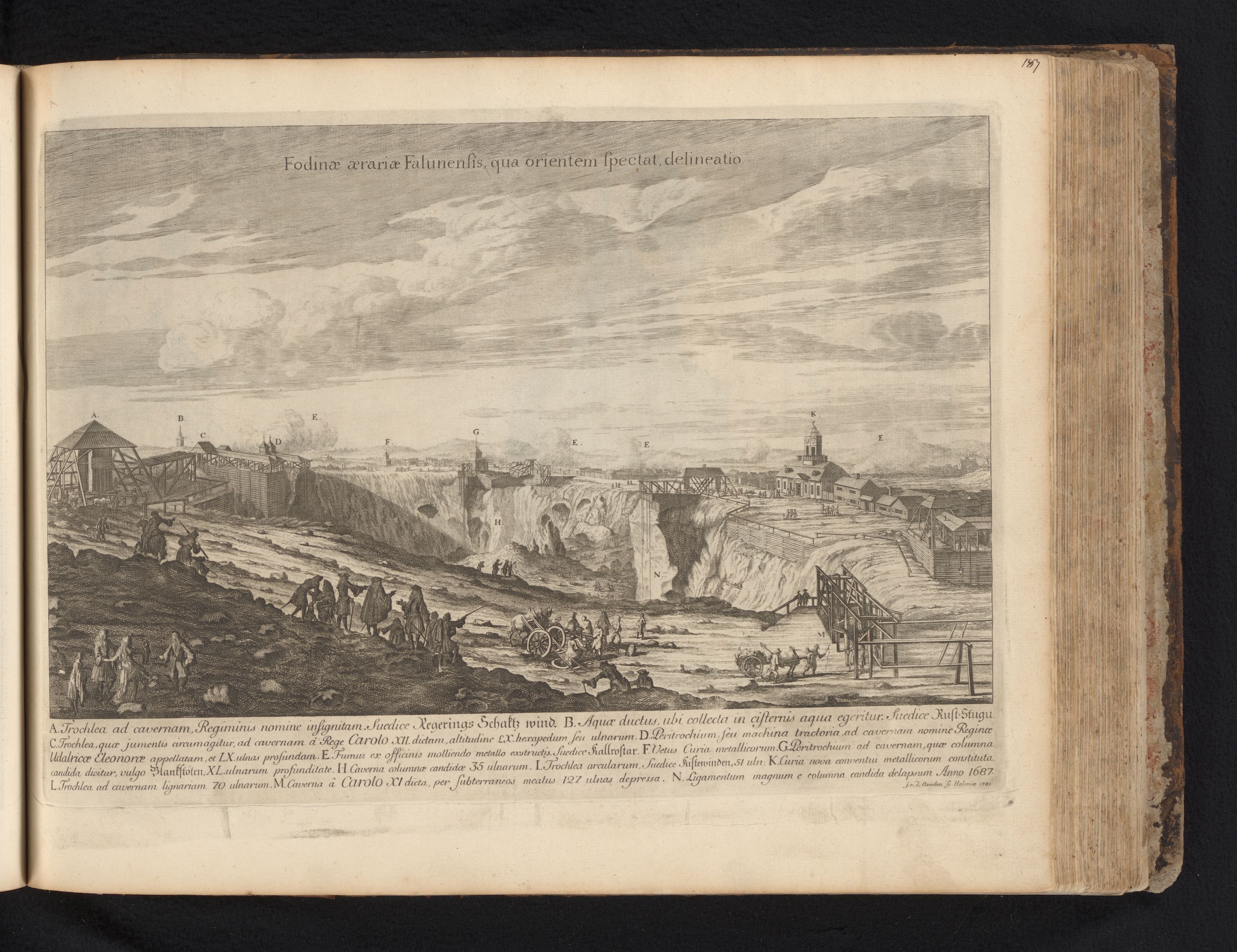 The Falun copper mine in an engraving by Johannes van den Aveele from 1701.