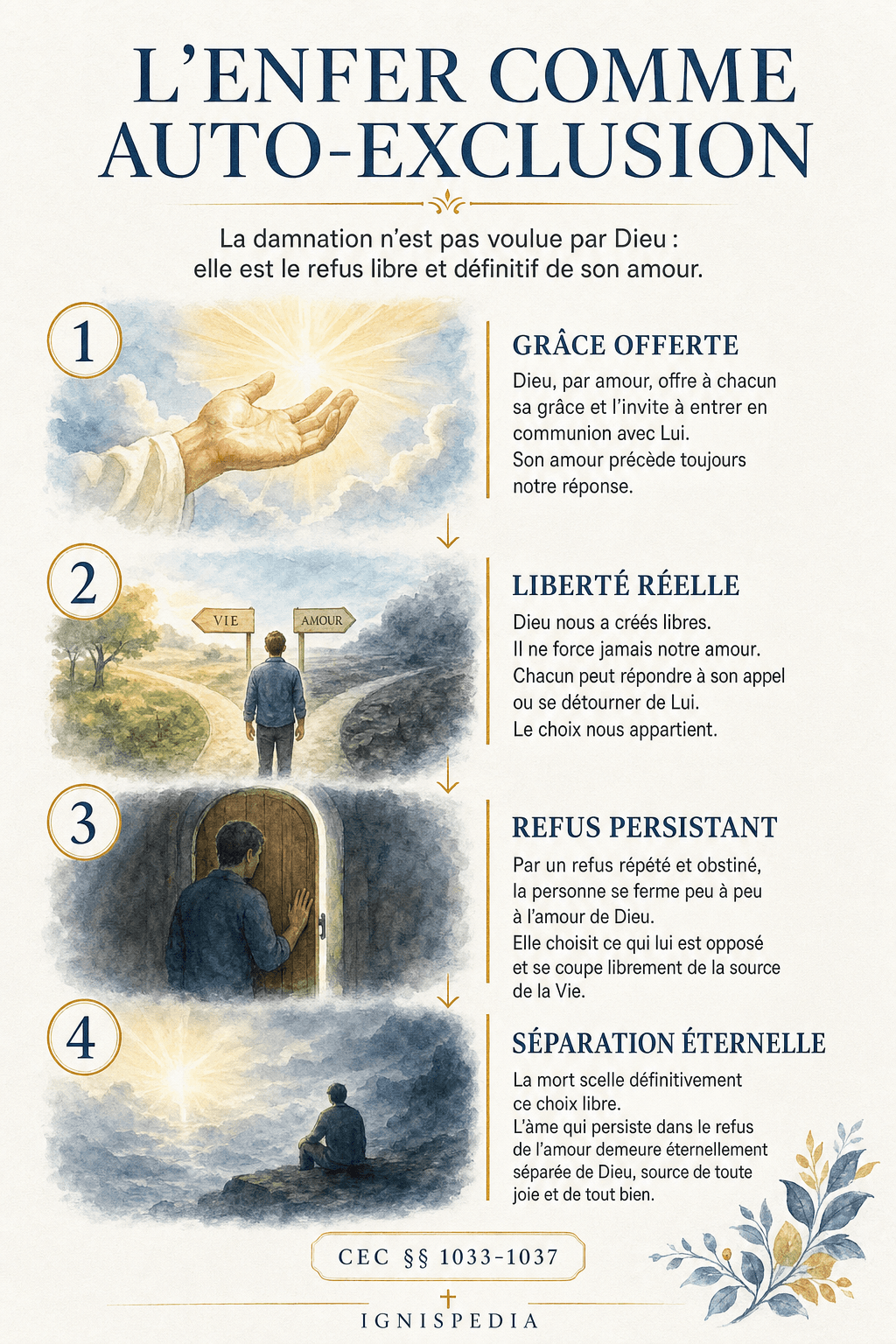 Infographie Ignispedia sur l'enfer comme auto-exclusion définitive