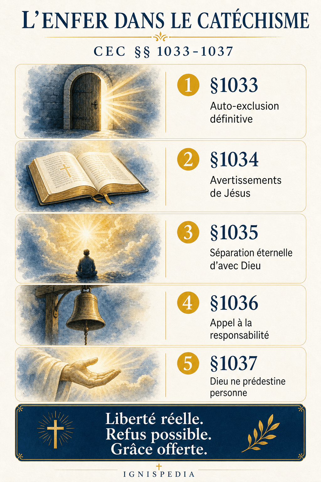 Infographie Ignispedia sur les paragraphes 1033 à 1037 du Catéchisme