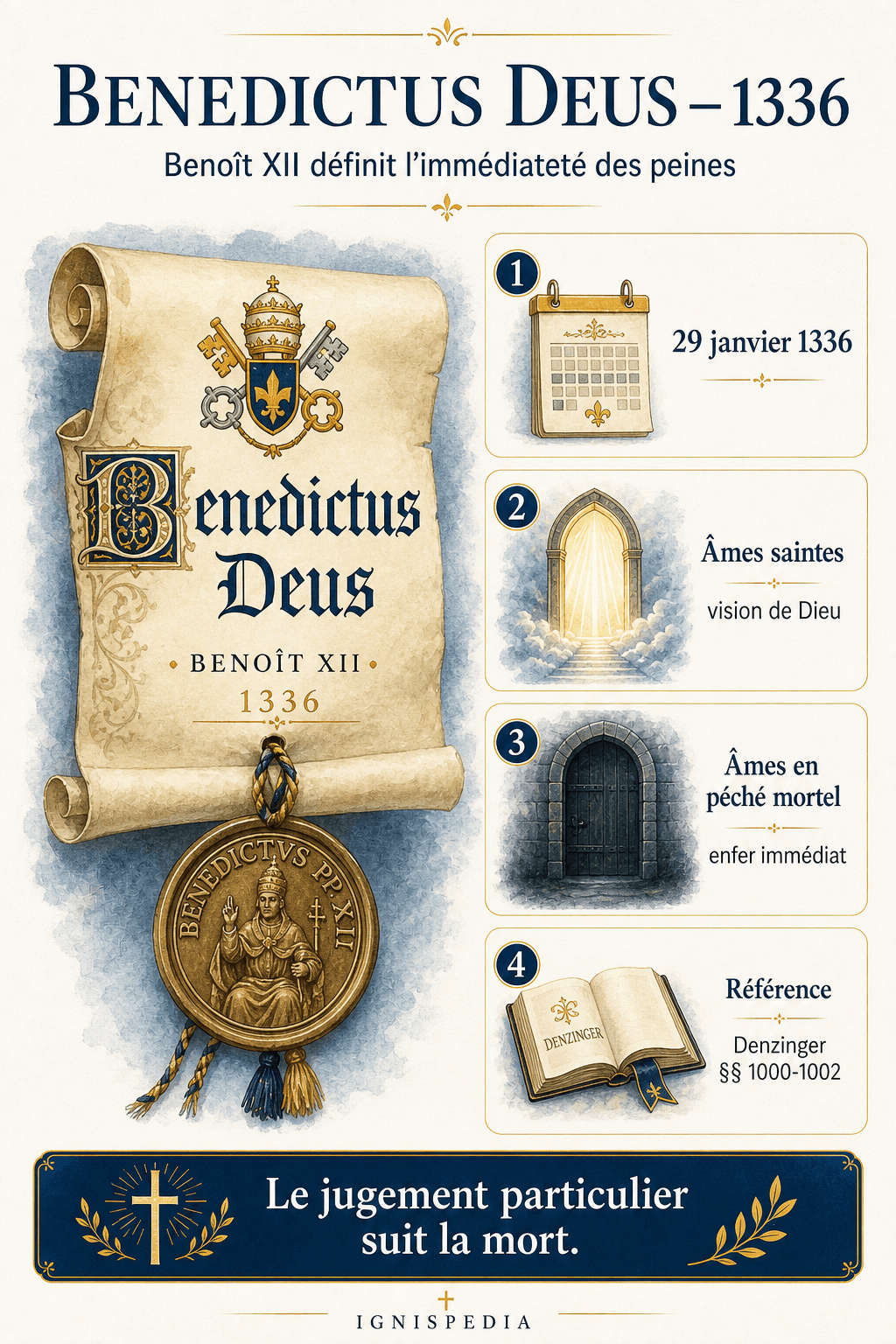 Infographie Ignispedia sur la bulle Benedictus Deus de Benoît XII