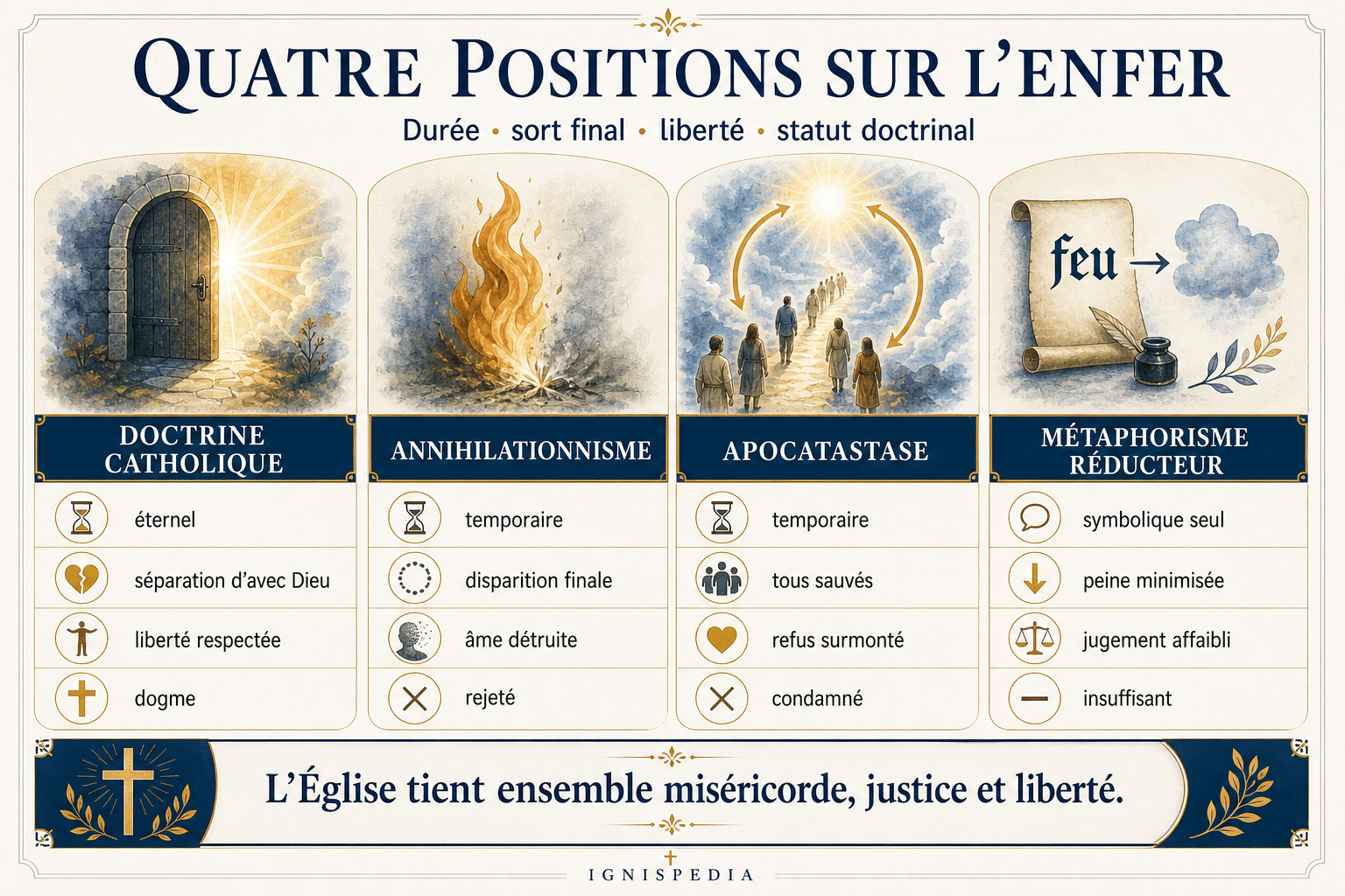 Tableau comparatif des quatre positions chrétiennes sur l'enfer